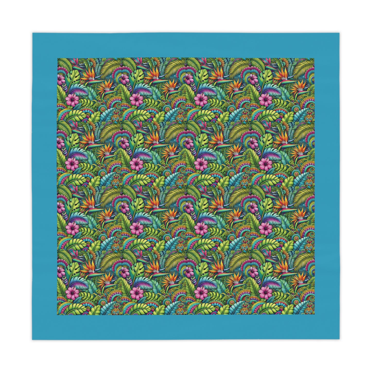 Rainforest Blooms/Turquoise ~ Square Tablecloth, 55" x 55"