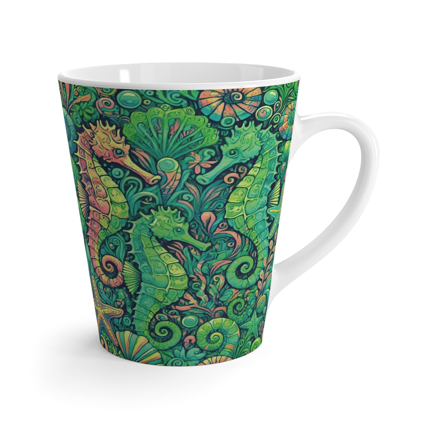 Latte White Mug - Seahorses, Lime