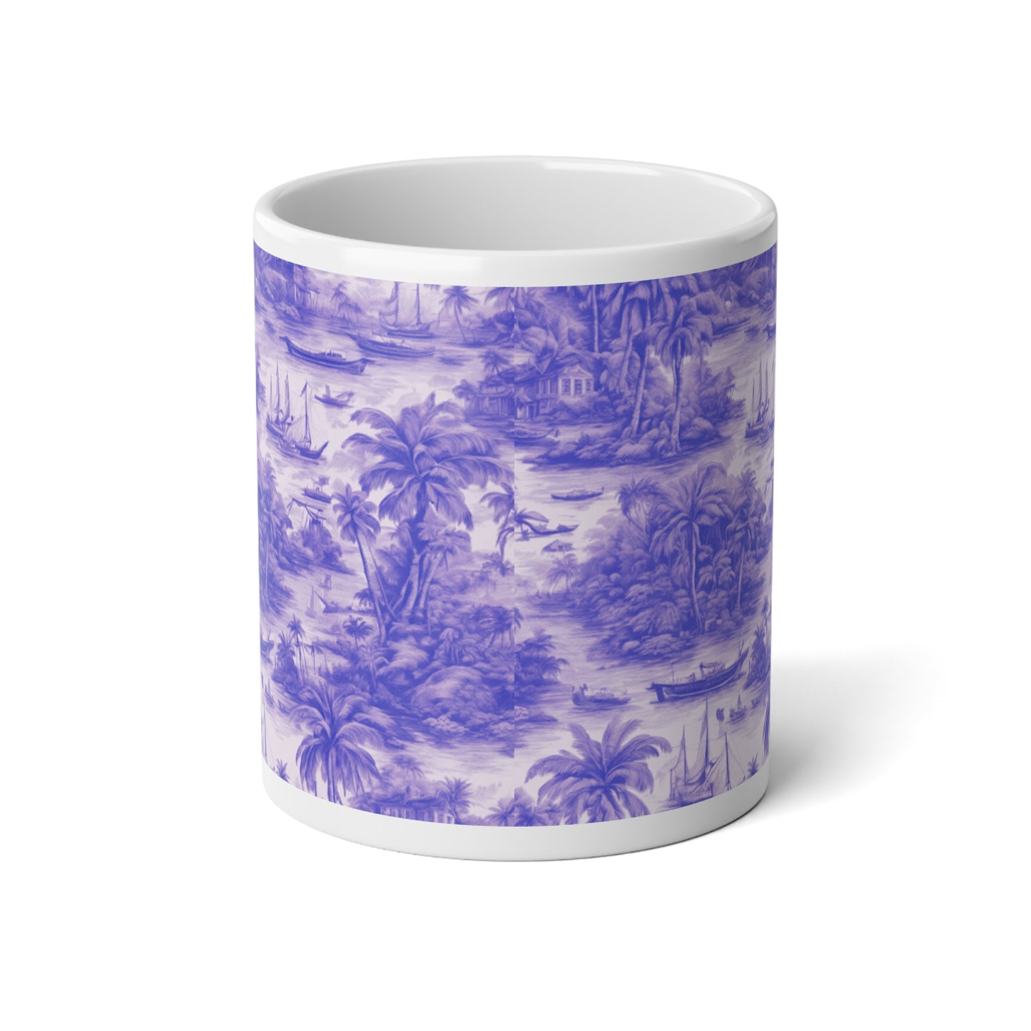 Jumbo Mug, 20oz, Tropical Toile, Purple | Tropical Coffee Cup, Gift for Ocean Lovers