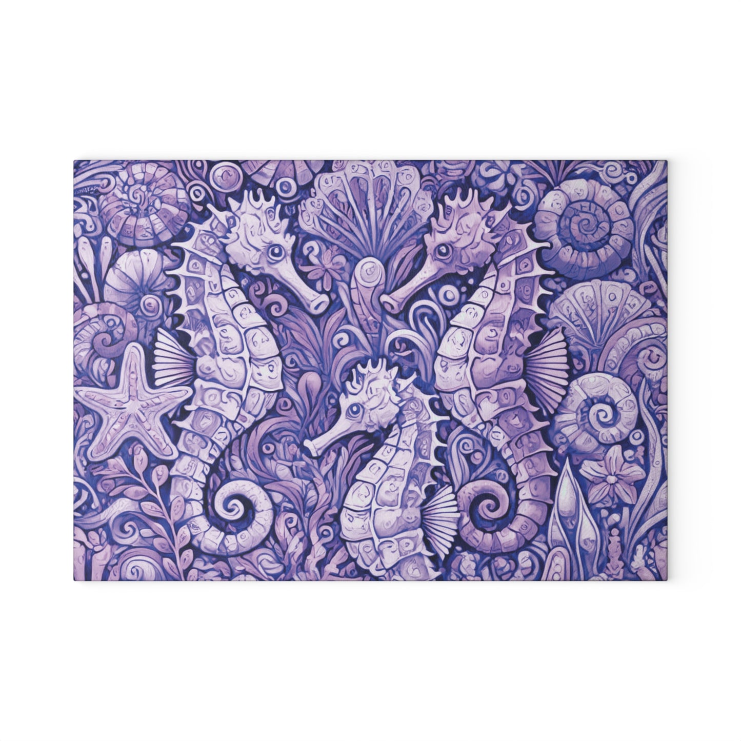 Glass Cutting Board, 2 sizes - Seahorses Amethyst