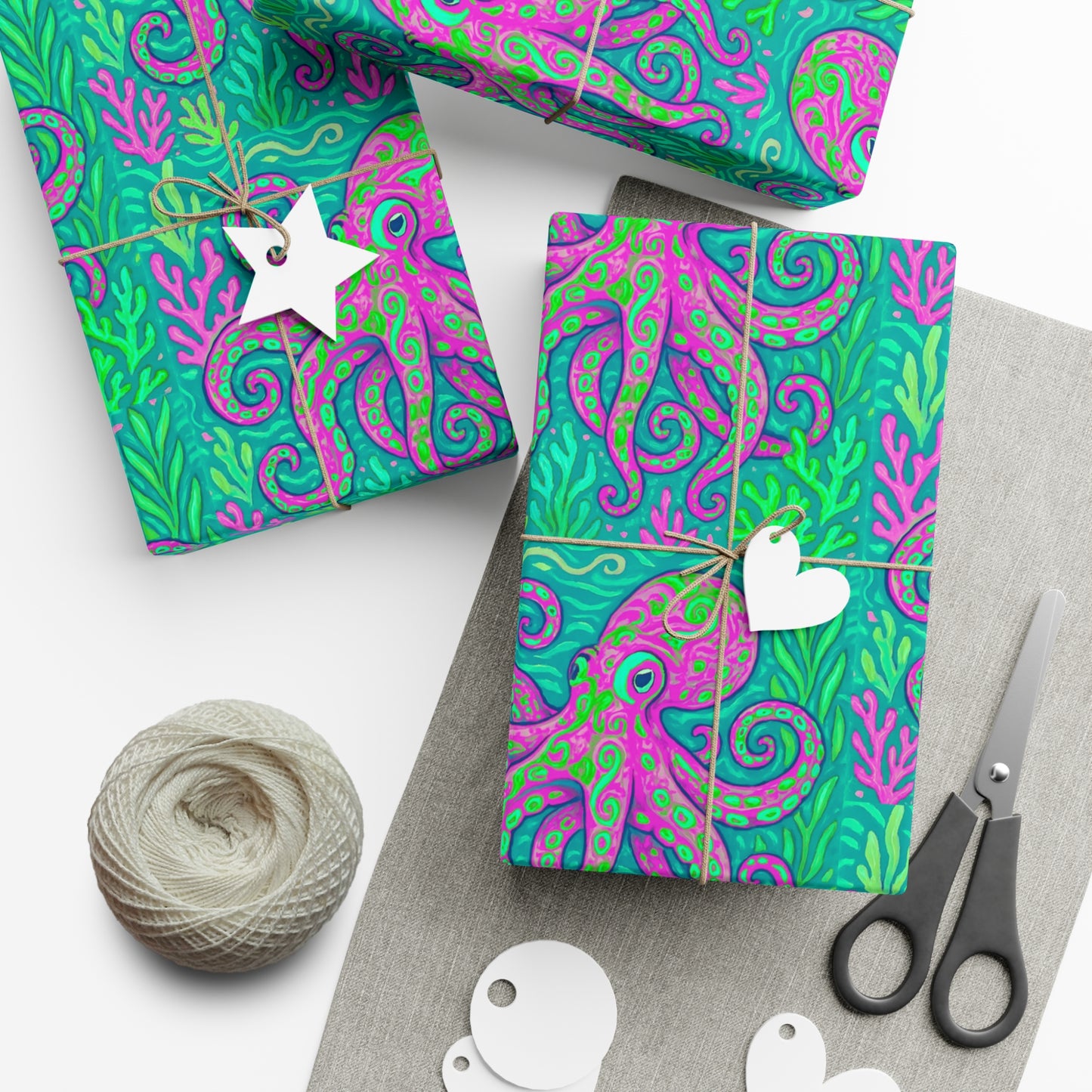 Wrapping Paper - Tropical Gift Wrap for All Occasions / 3 Sizes, 2 Finishes / Octopus Kraken Joe, Purple