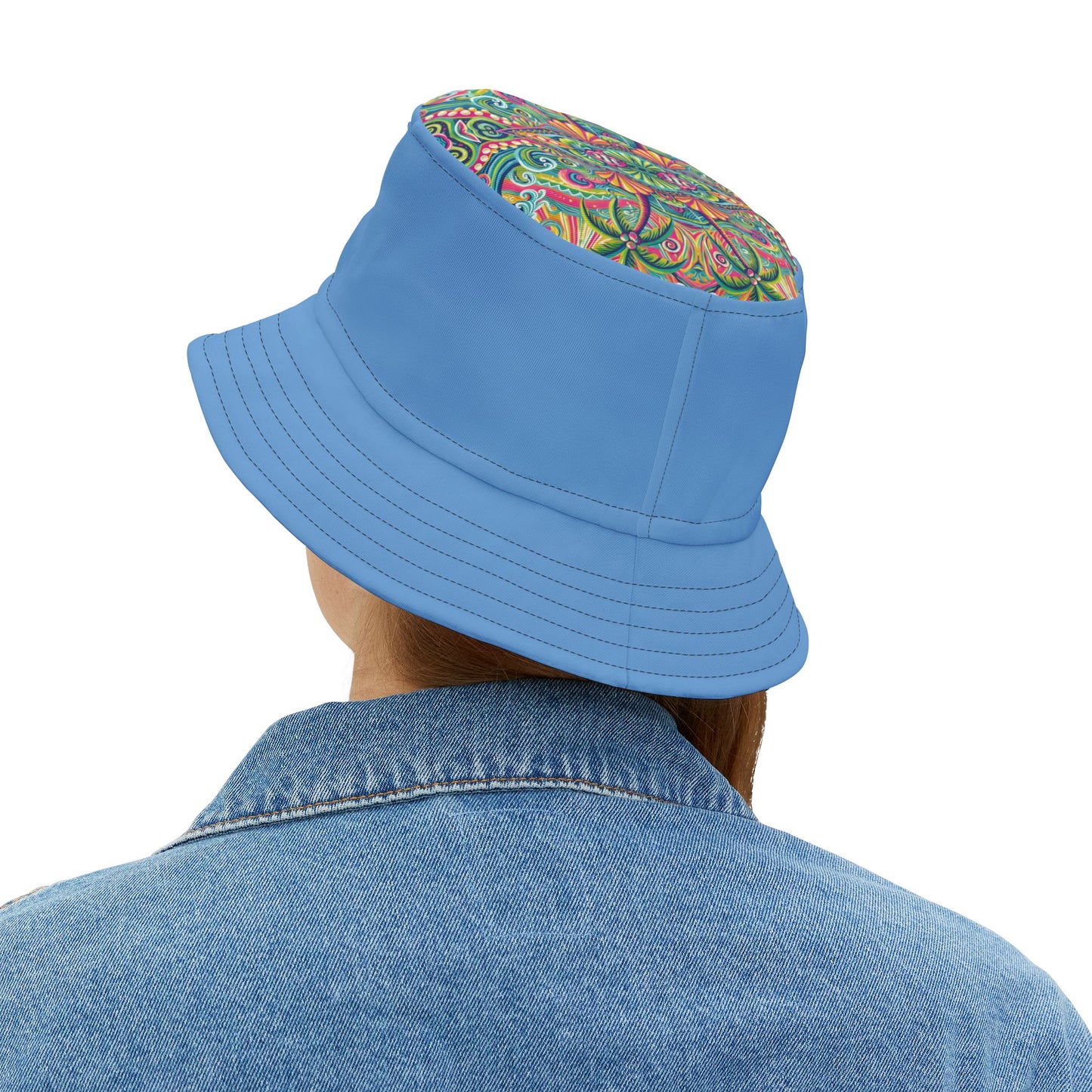 Tropical Polyester Bucket Hat, 2 Sizes - Kaleido Bay/Lt. Blue