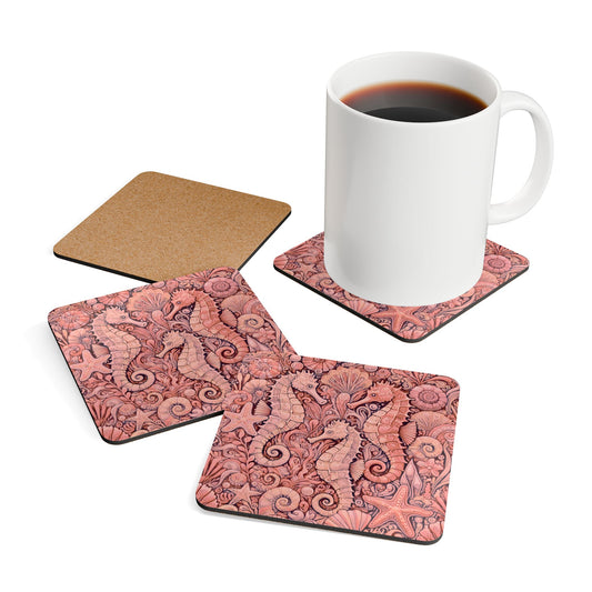 Four-piece Coaster Set - Seahorse Trio/Red