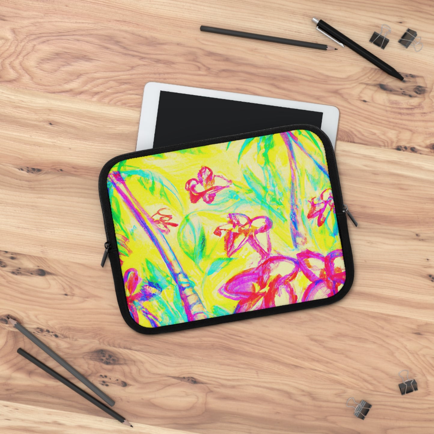 Tropical Laptop Sleeve, 5 Sizes - Perfect for Beach Lovers & Students / Tropical Doodles, Yellow
