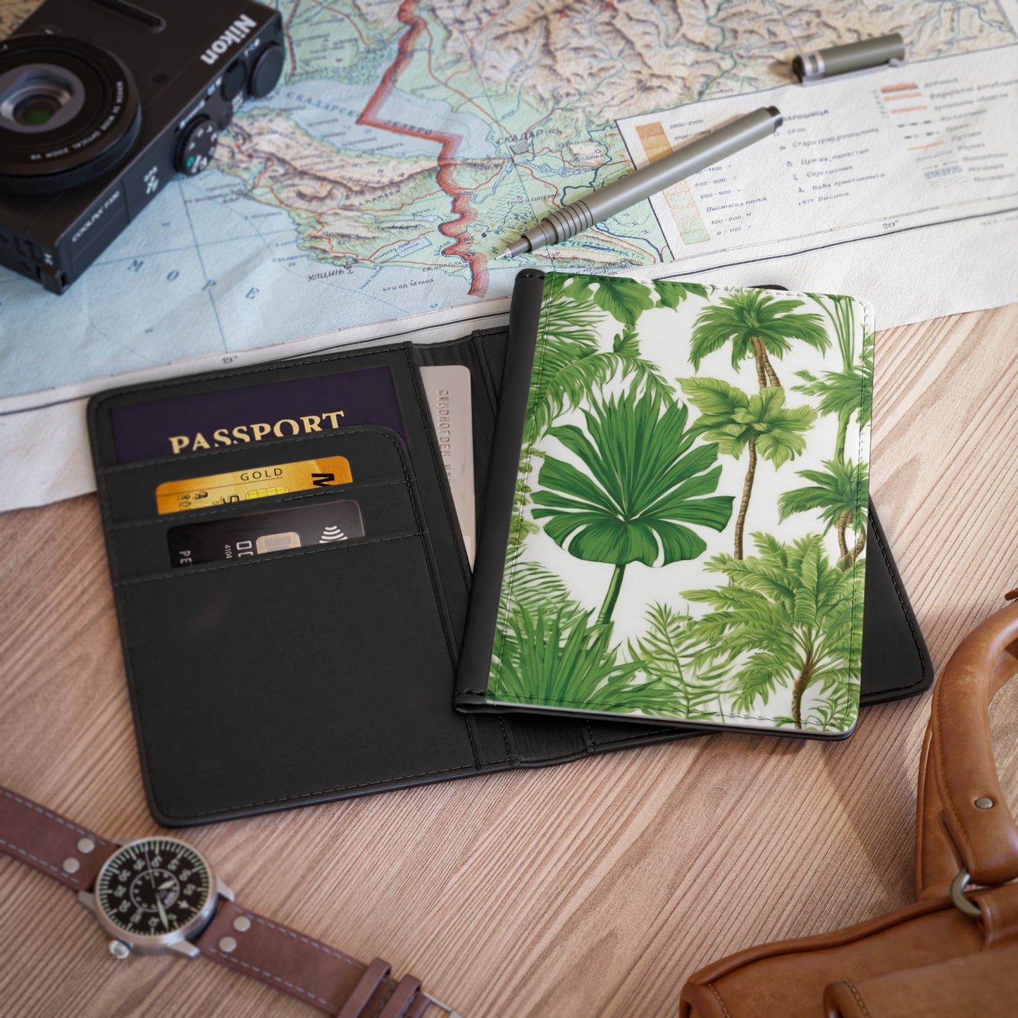 Tropical Passport Cover, Faux Leather - RFID blocking for travel security / Violets Favorite Palms