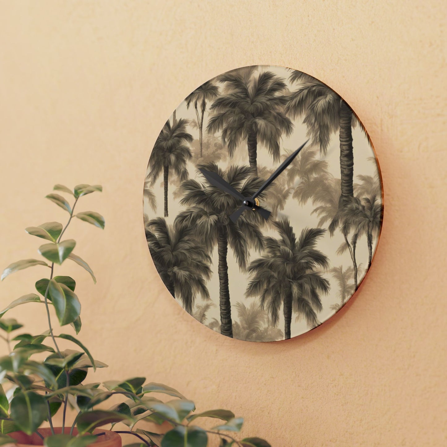 Acrylic Wall Clock, Lisa's Fluffy Palms, 4 Variants