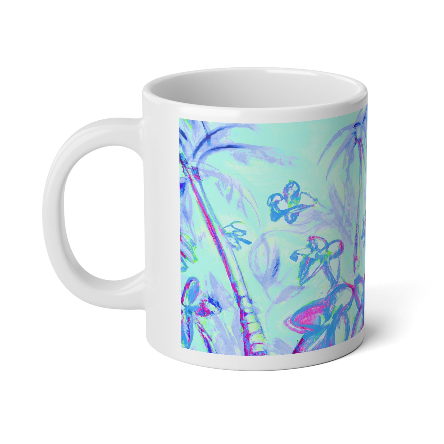 Jumbo Mug, 20oz, Tropical Doodles, Blue | Tropical Coffee Cup