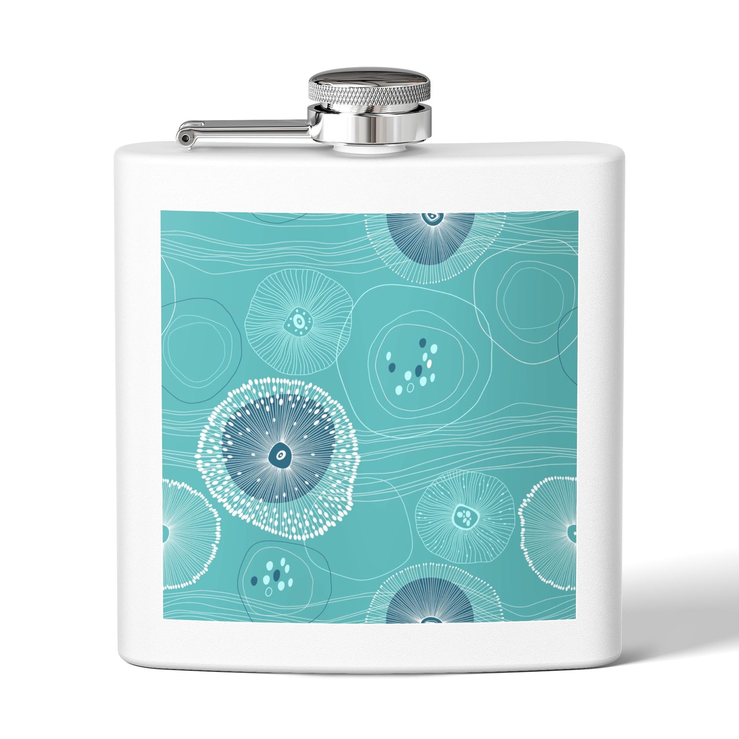 Tropical Stainless Steel 6 oz. Flask, Many Colors  – Plankton Drift, Teal