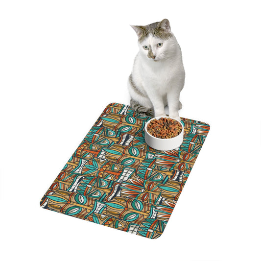 Pet Food Mat (12x18) - Turquoise Tiki Party