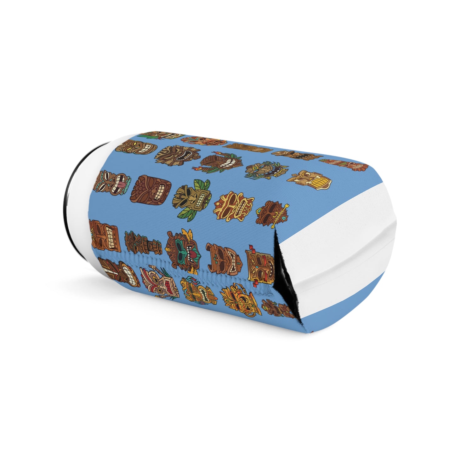 Tiny Tiki Dudes/Lt. Blue Can Cooler Sleeve - Perfect for Outdoor Picnics
