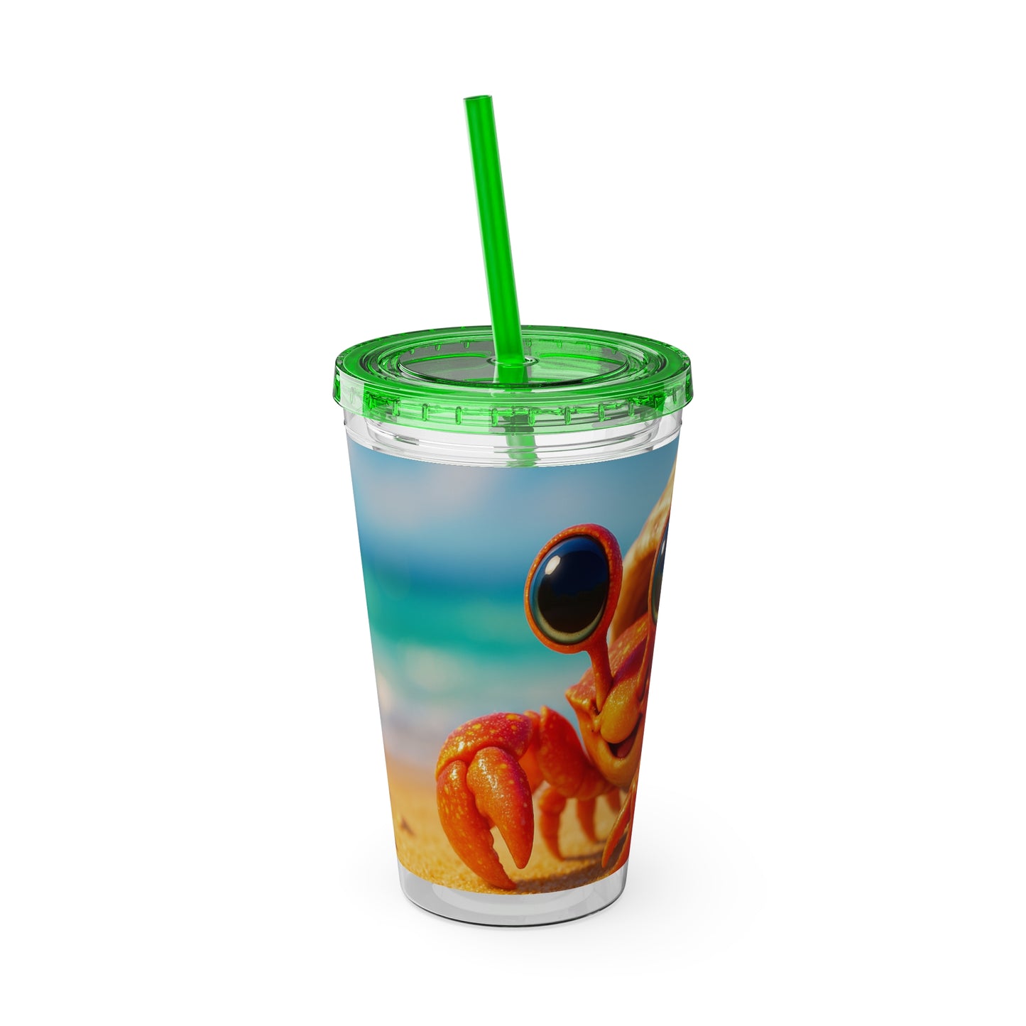 Tropical Tumbler with Straw | 16oz Colorful Travel Cup / Baby Hermit Crab