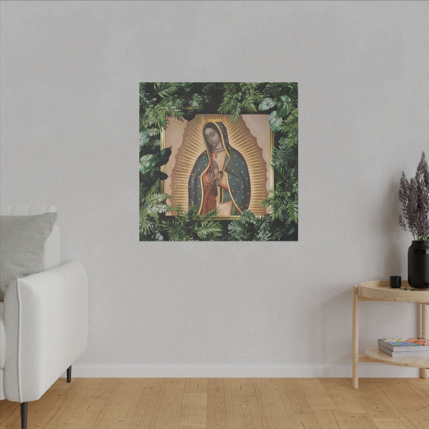 "Tropical Our Lady of Guadalupe" Religious Canvas Artwork - Stretched Canvas Print / Virgin Mary