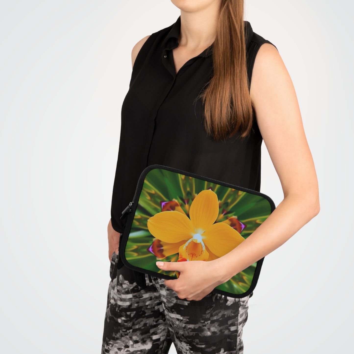 Tropical Laptop Sleeve, 5 Sizes - Perfect for Beach Lovers & Students / Kaleido Orange Orchid