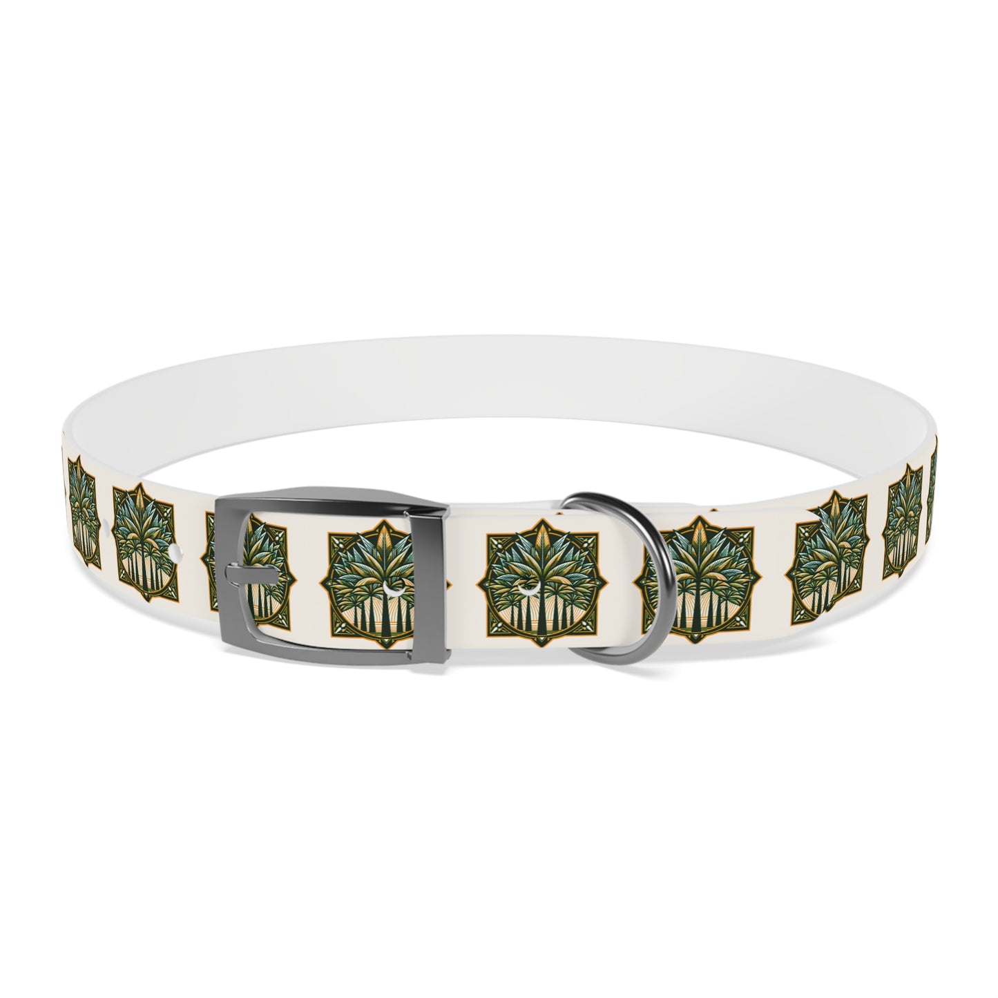 Dog Collar - Deco Palm Trees, Green/Brown