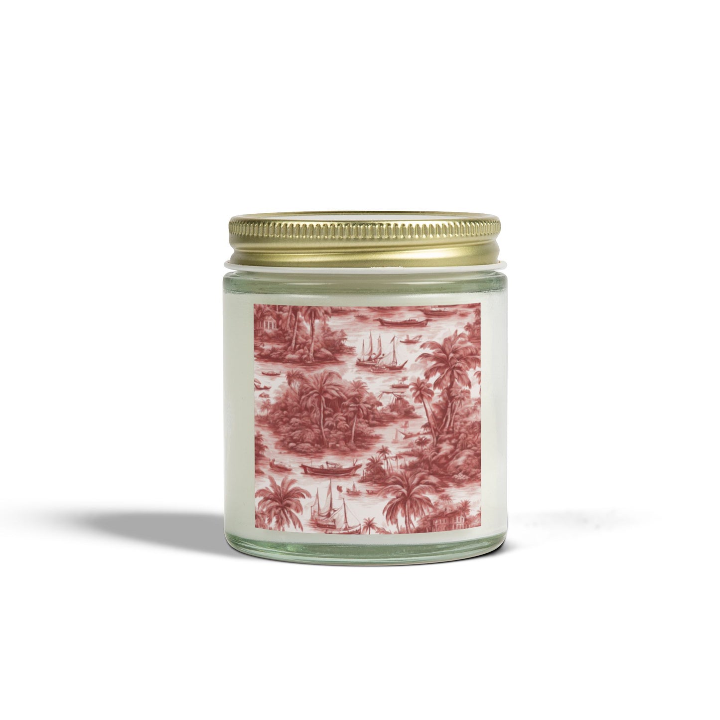 Scented Candles, Coconut Apricot Wax (4oz, 9oz) - Tropical Toile #1, Russet