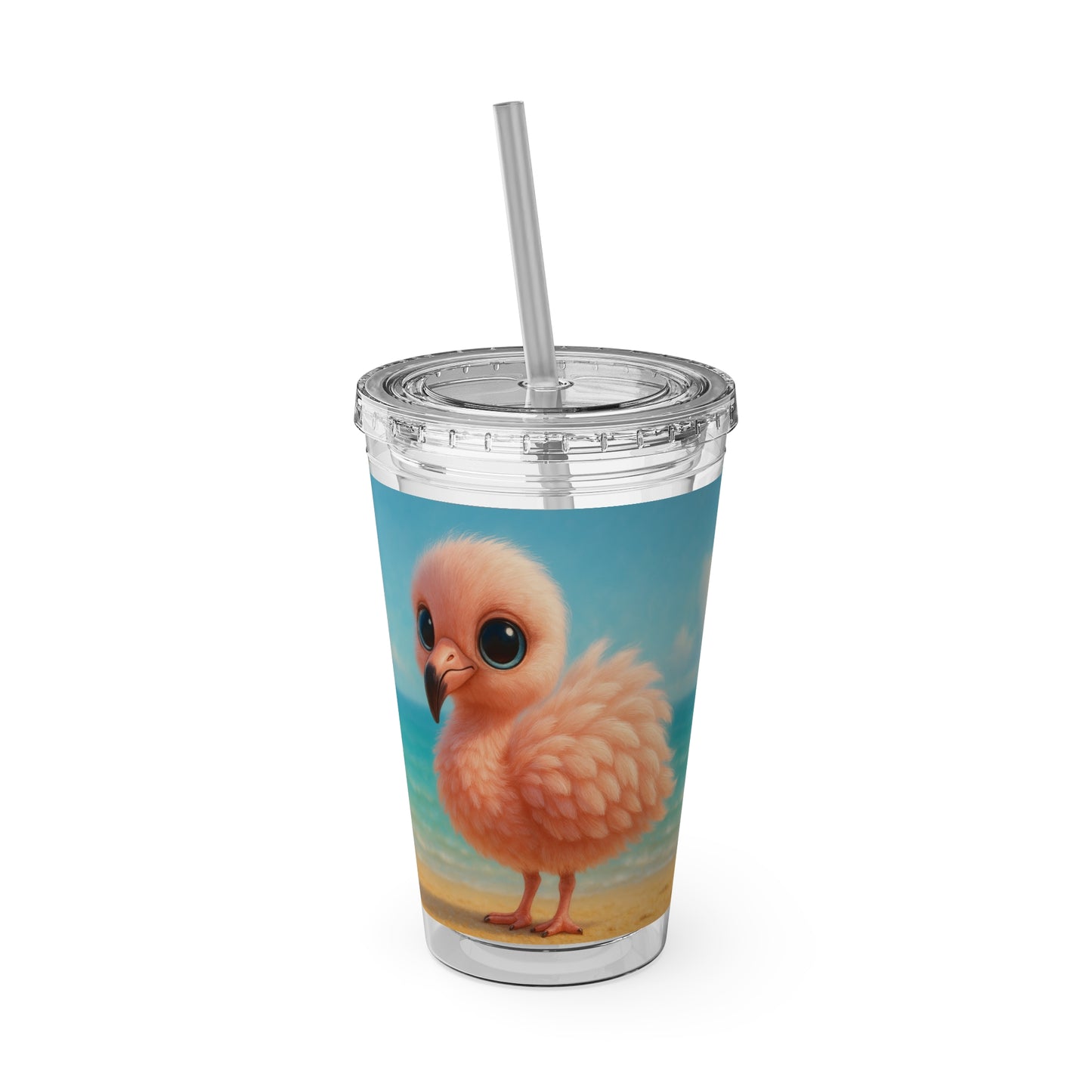 Tropical Tumbler with Straw | 16oz Colorful Travel Cup / Baby Flamingo