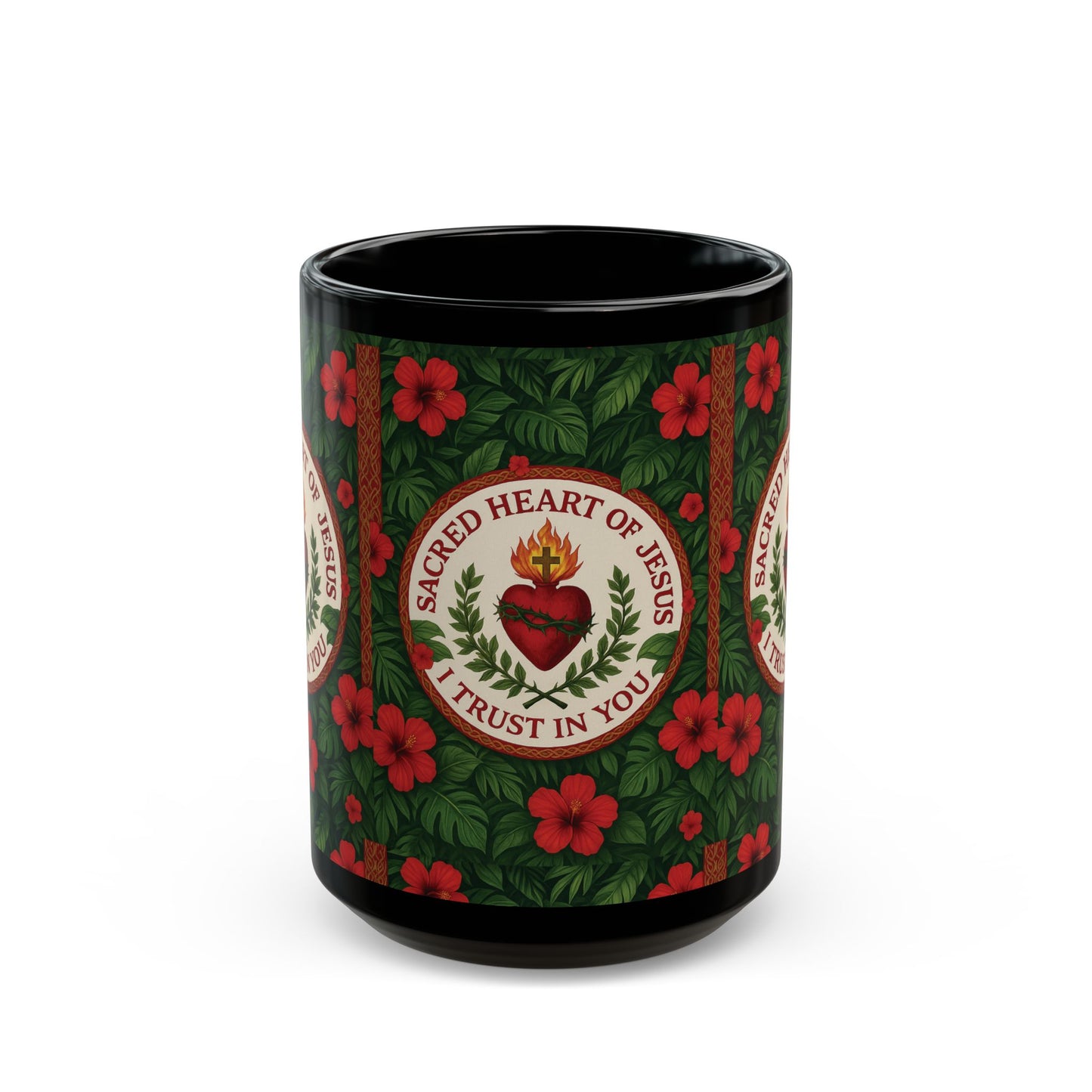 Religious Black Coffee Mug - Sacred Heart of Jesus Prayer