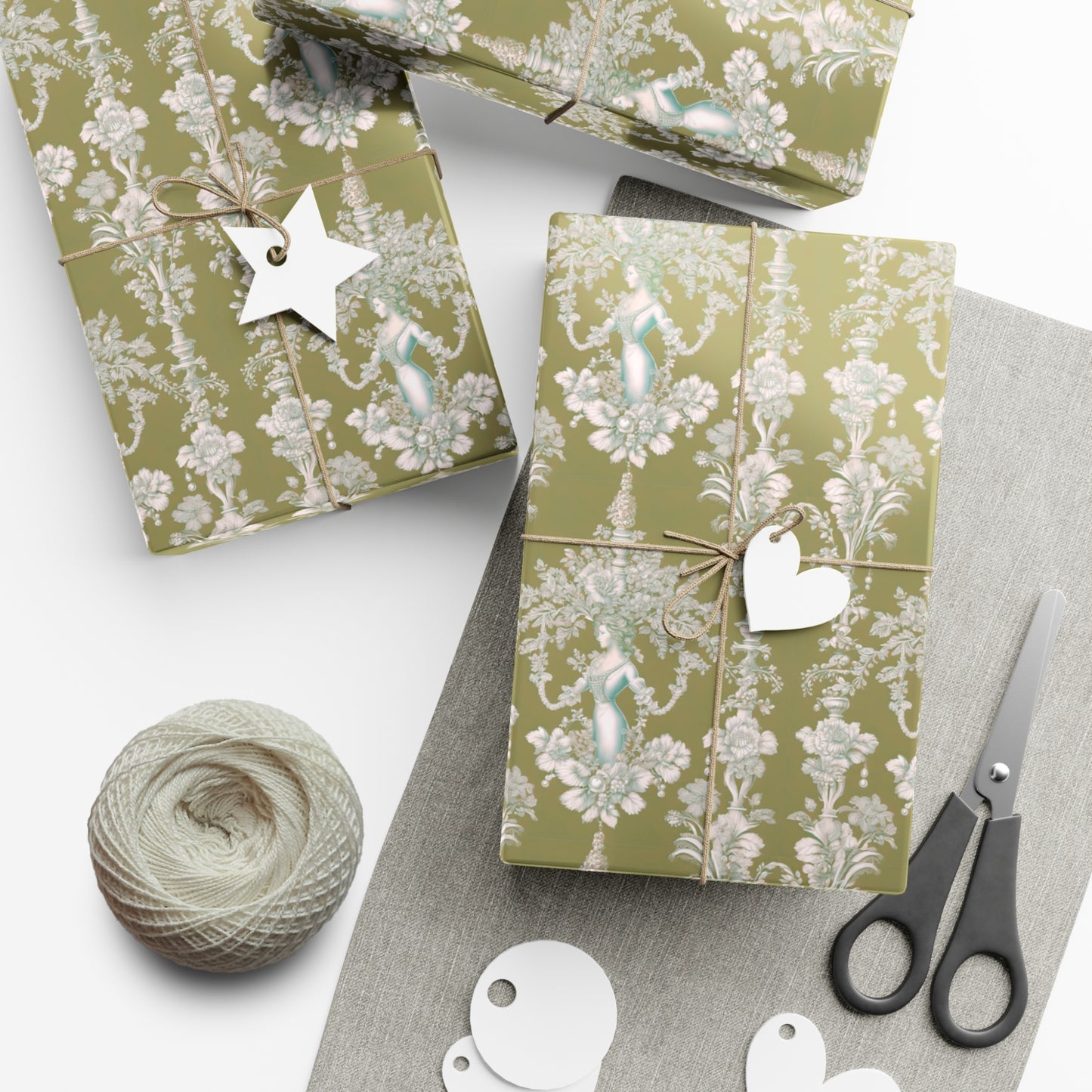 Gift Wrap Papers, Pearl Lady Toile / Green, 3 Sizes