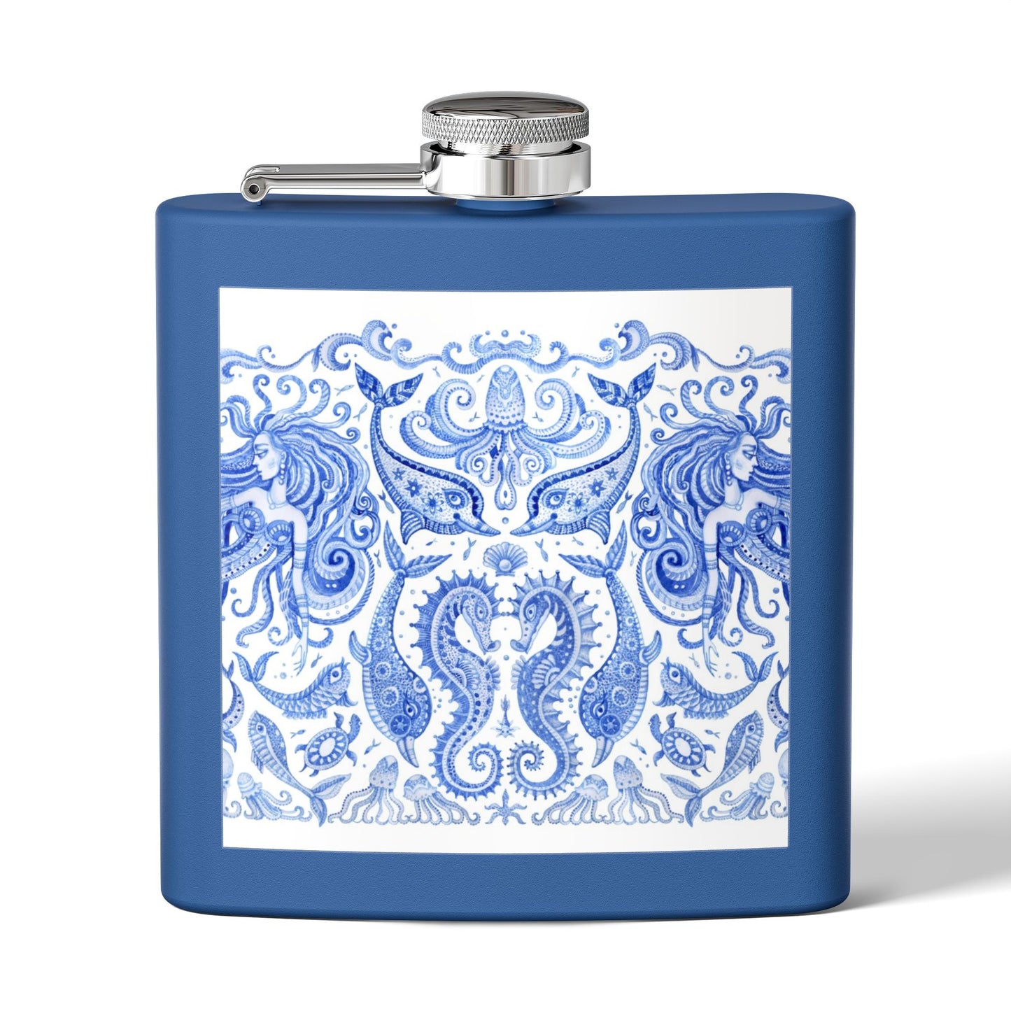 Tropical Stainless Steel 6 oz. Flask, Many Colors  – Mermaid Kingdom, Blue