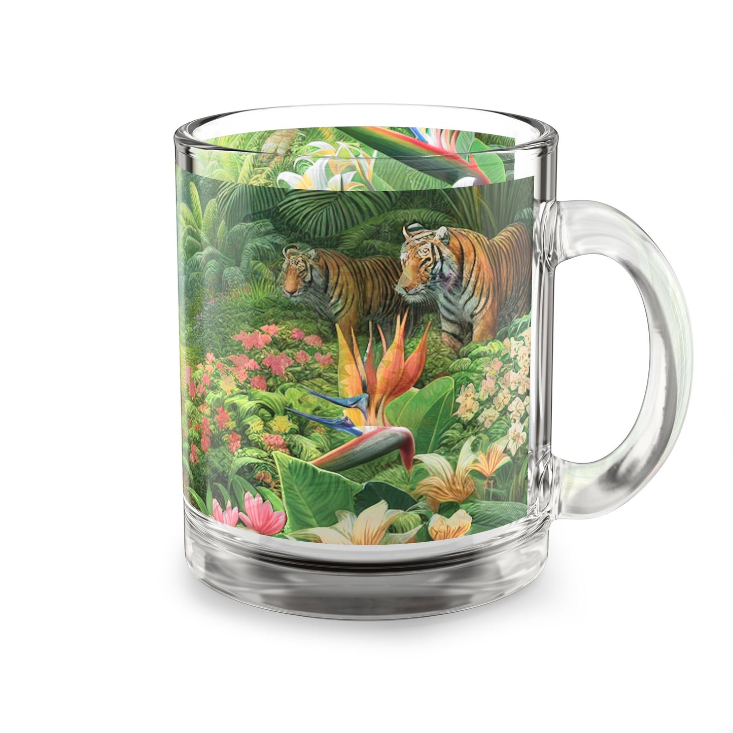 Tropical Glass Mug - 10oz Coffee Cup / Hidden Rabbits