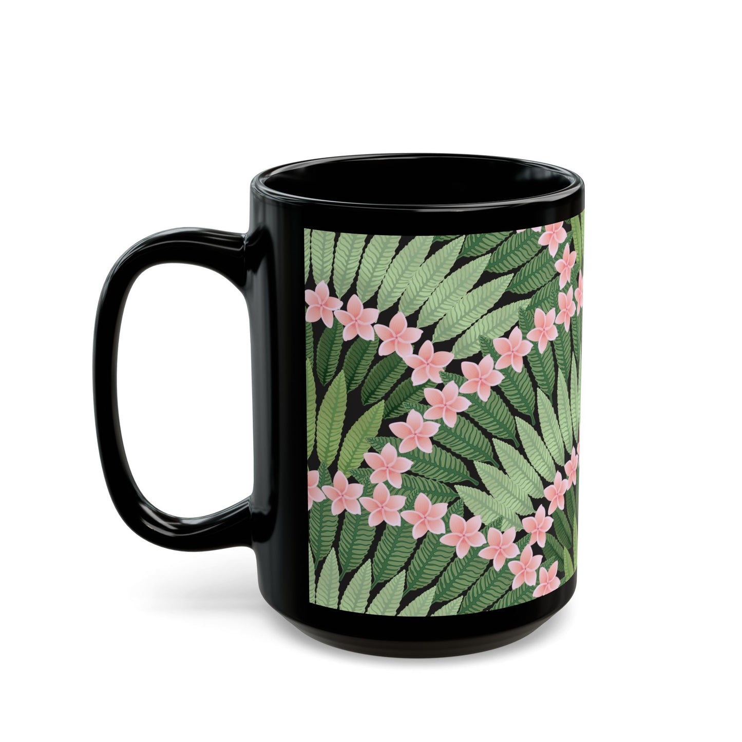 Plumeria and Palms Black Coffee Mug