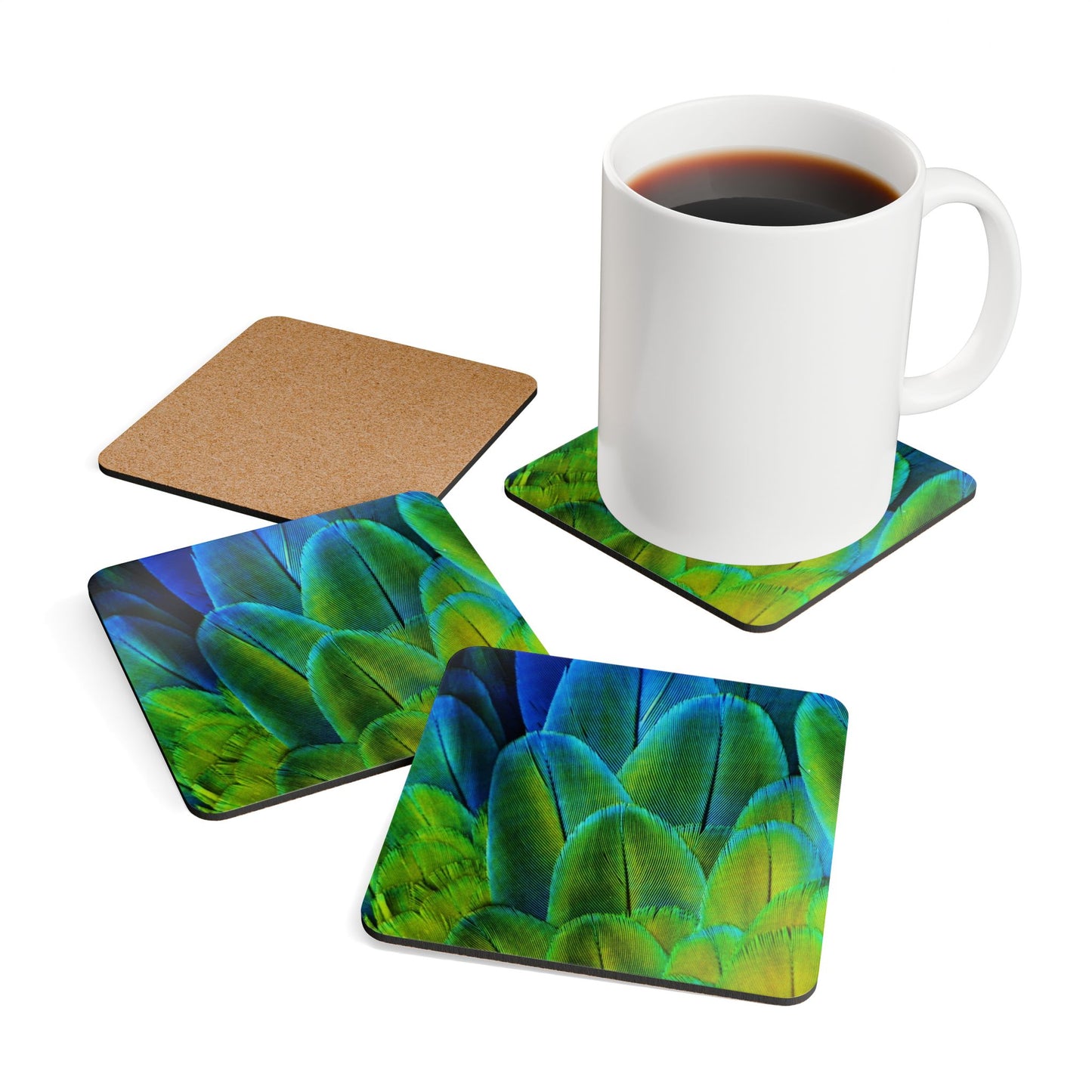 Coaster Set - Shimmering Peacock Plumes