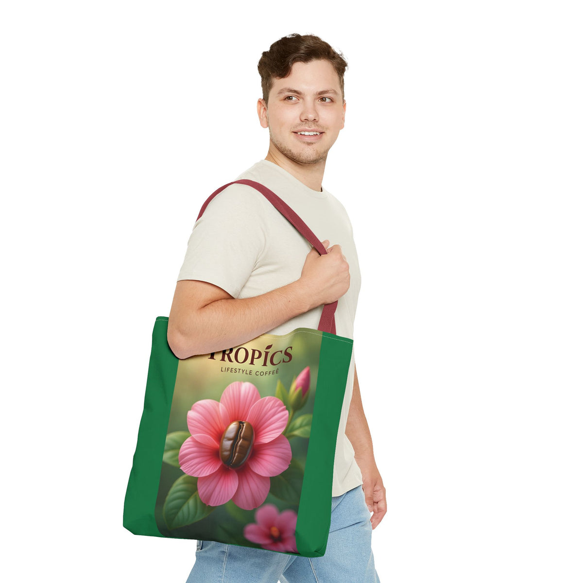 Pink Flower/Green TLCoffee Tote Bag - 3 Sizes