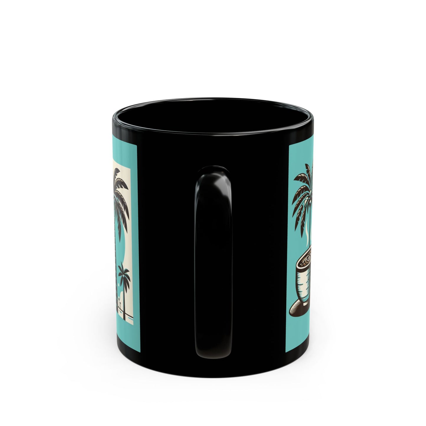 Black Coffee Mug - Palms and Coffee