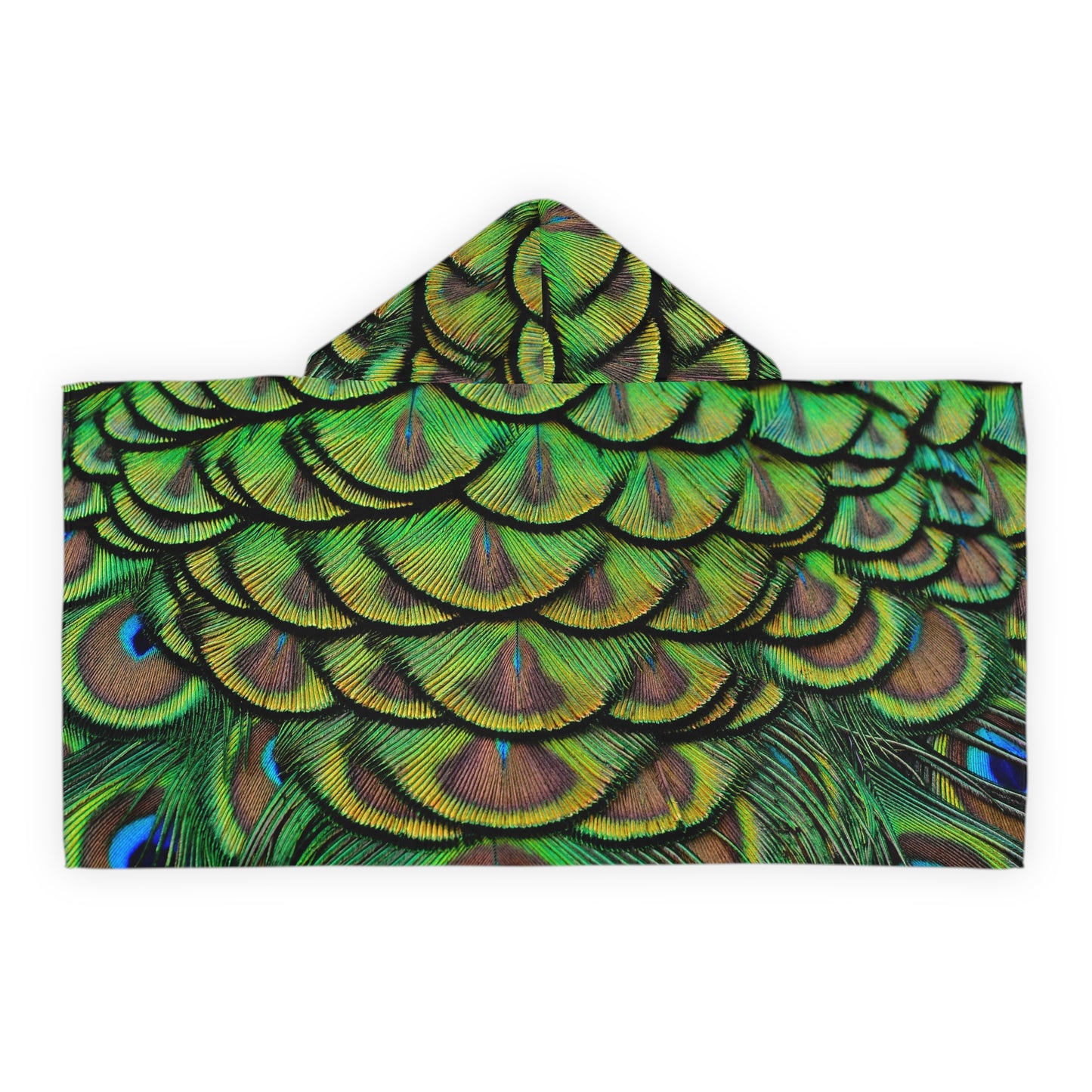 Tropical Kids Hooded Towel - Fun Design for Beach & Bath / Majestic Peacock Feathers