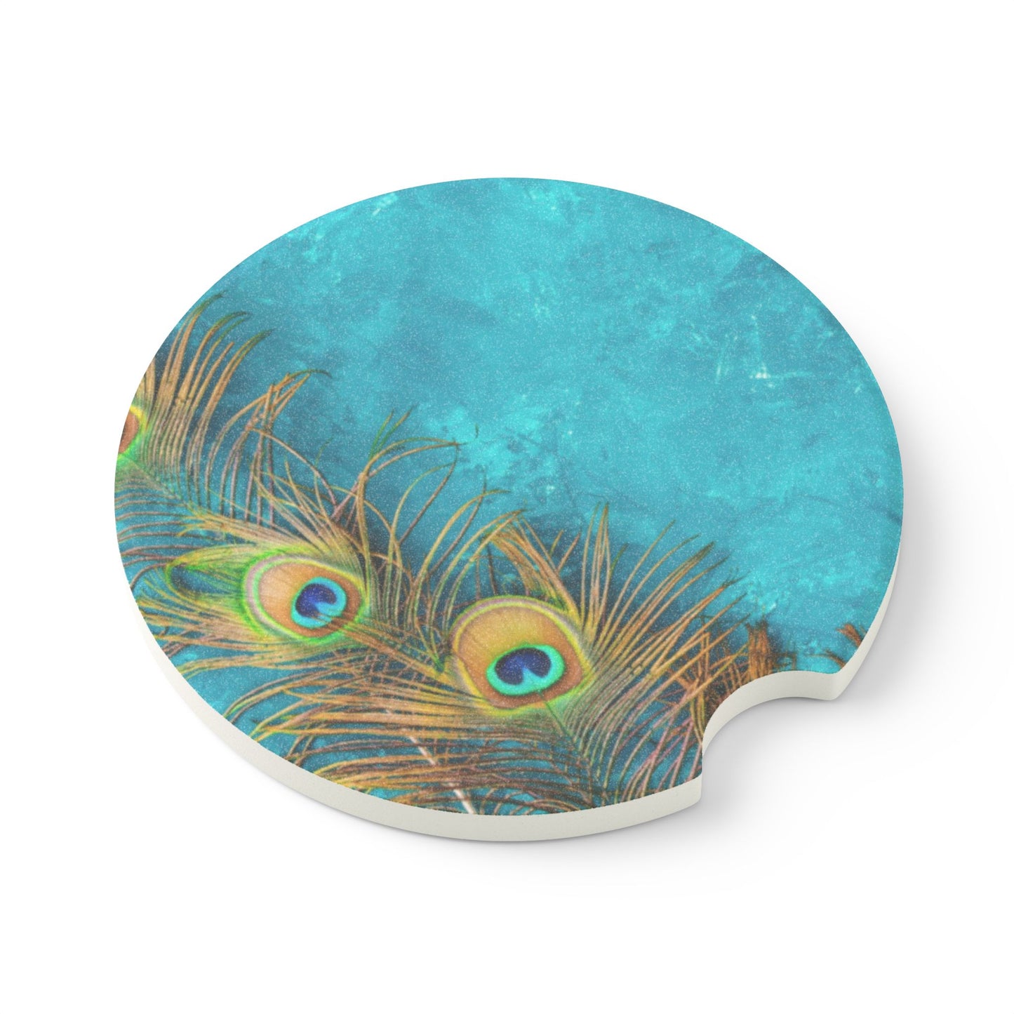 Soapstone Car Coaster - Peacock Turquoise Glow