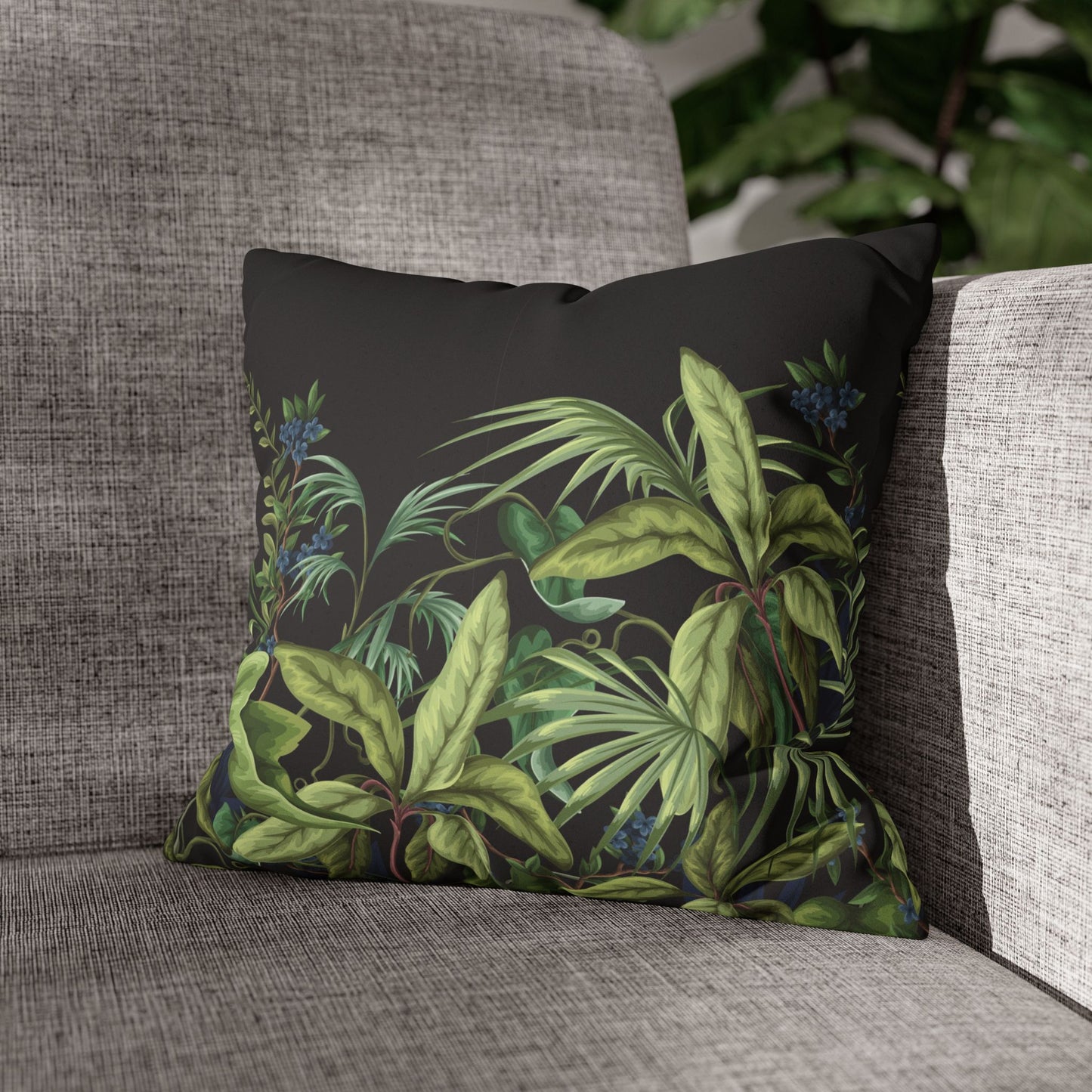 Faux Suede Square Pillowcase - Midnight Jungle