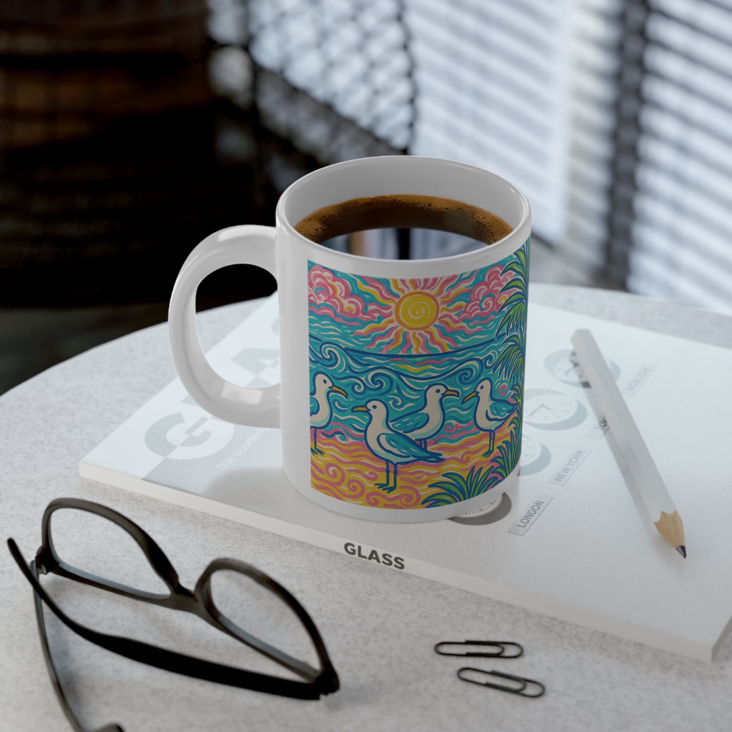 Jumbo Mug, 20oz, Seagulls on Beach | Tropical Coffee Cup