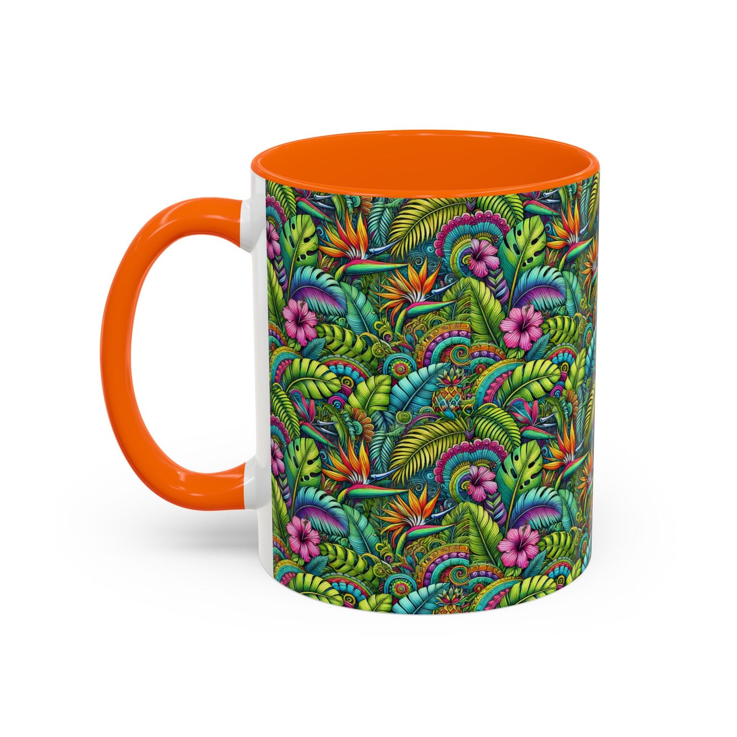Accent Color Coffee Mug (11, 15oz), Rainforest Blooms, Various Colors