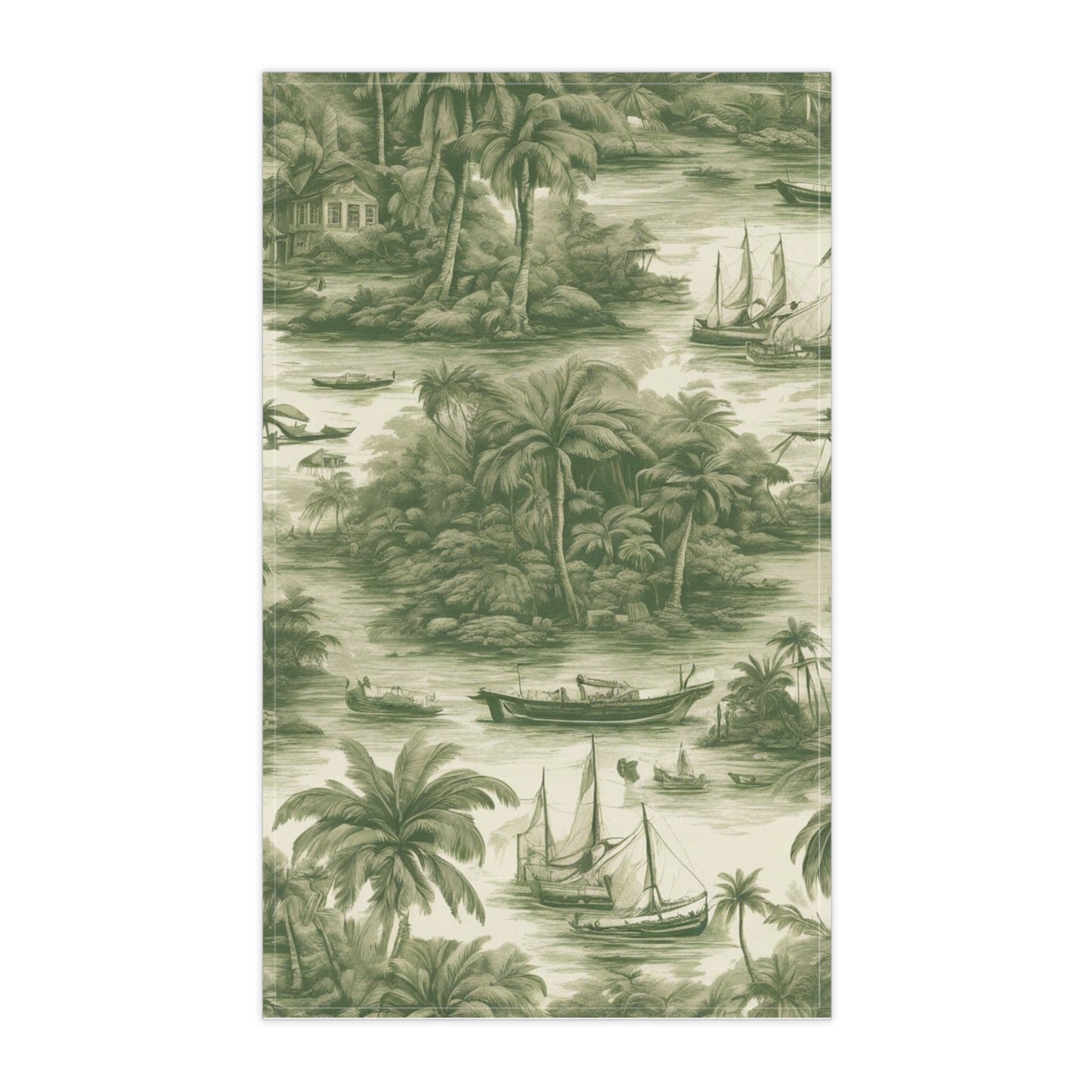 Tea Towels (cotton, poly), Tropical Toile #1, Green