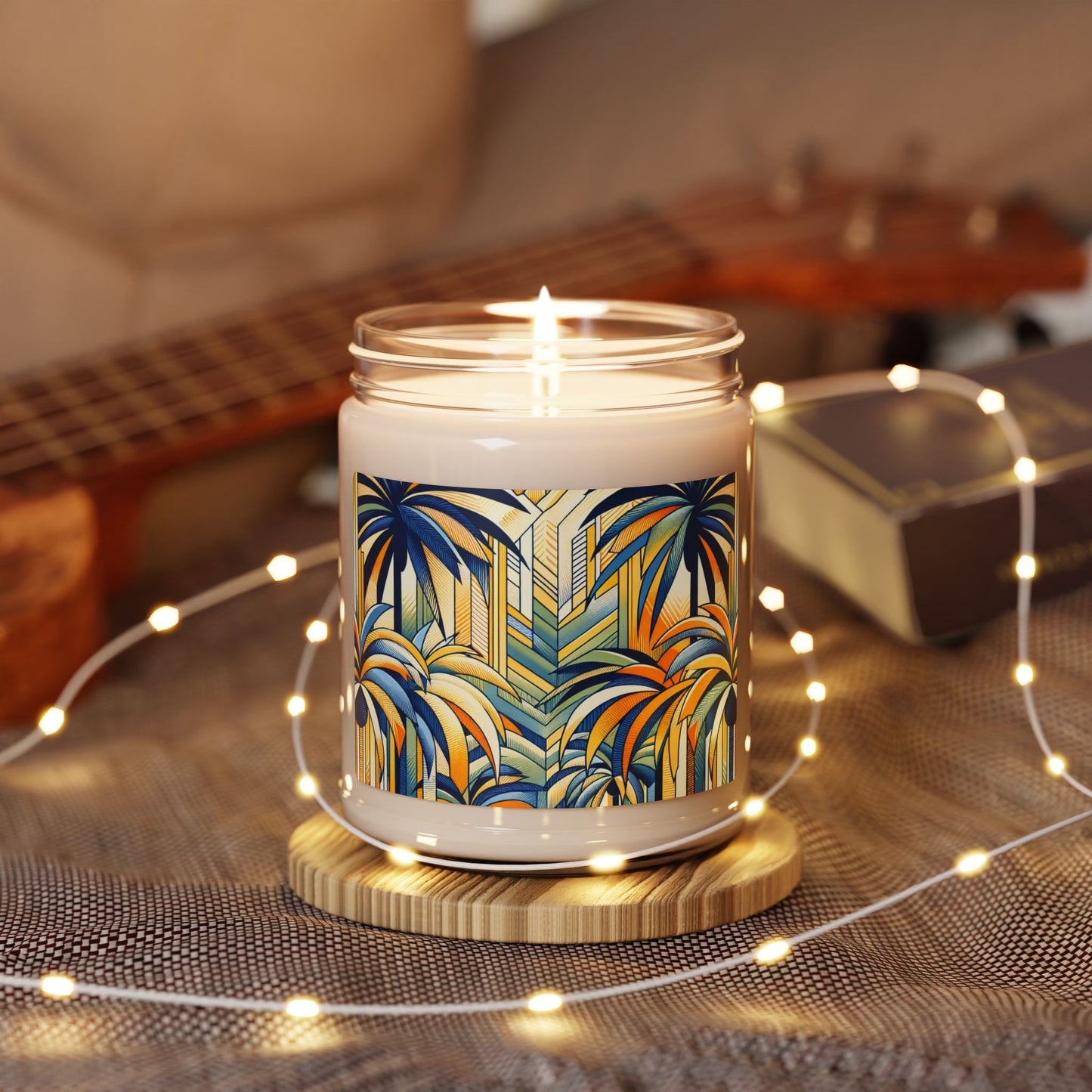 Soy Candle, 9oz, Stylized Blue Palms