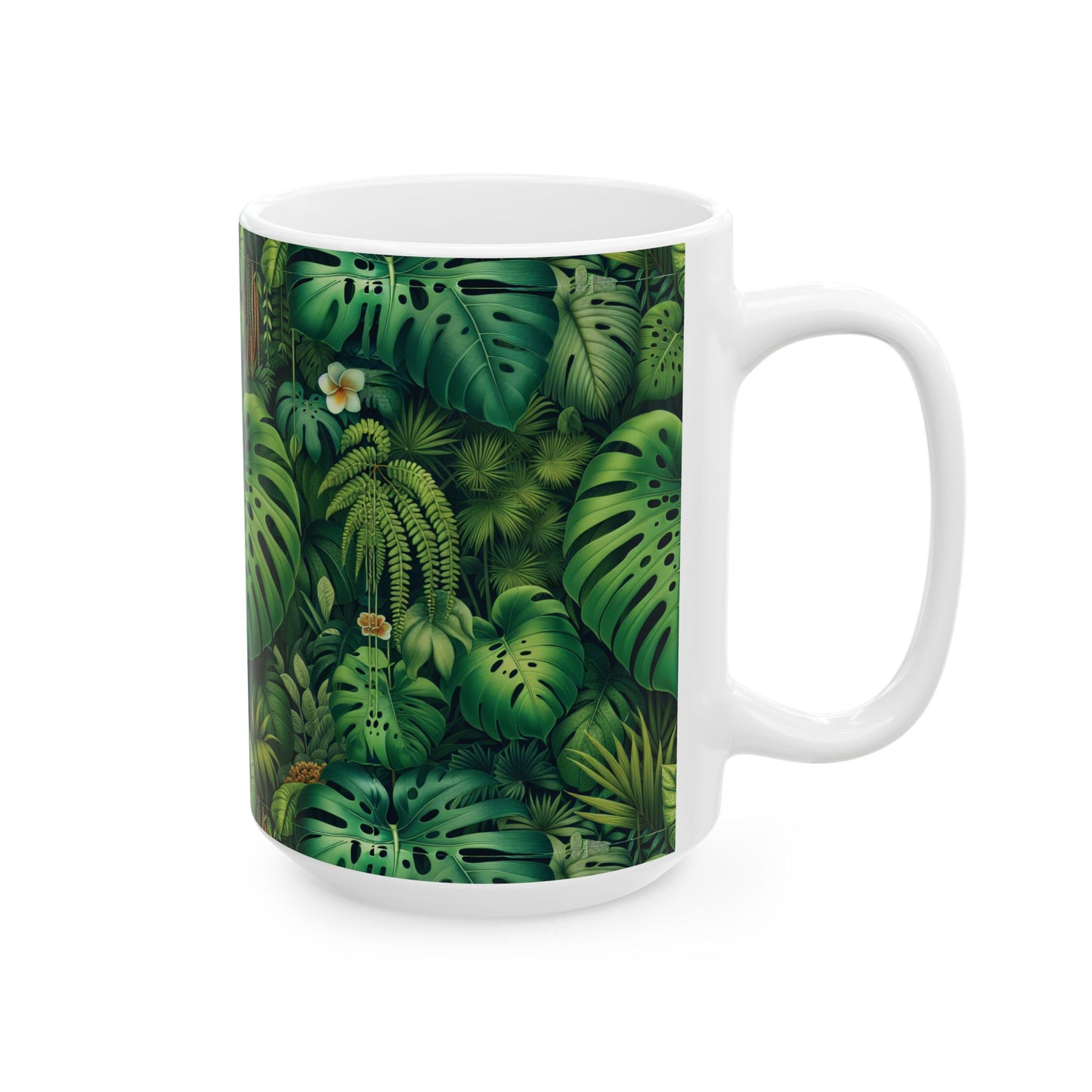 Ceramic White Mug - 11oz & 15oz, Rainforest Greenery