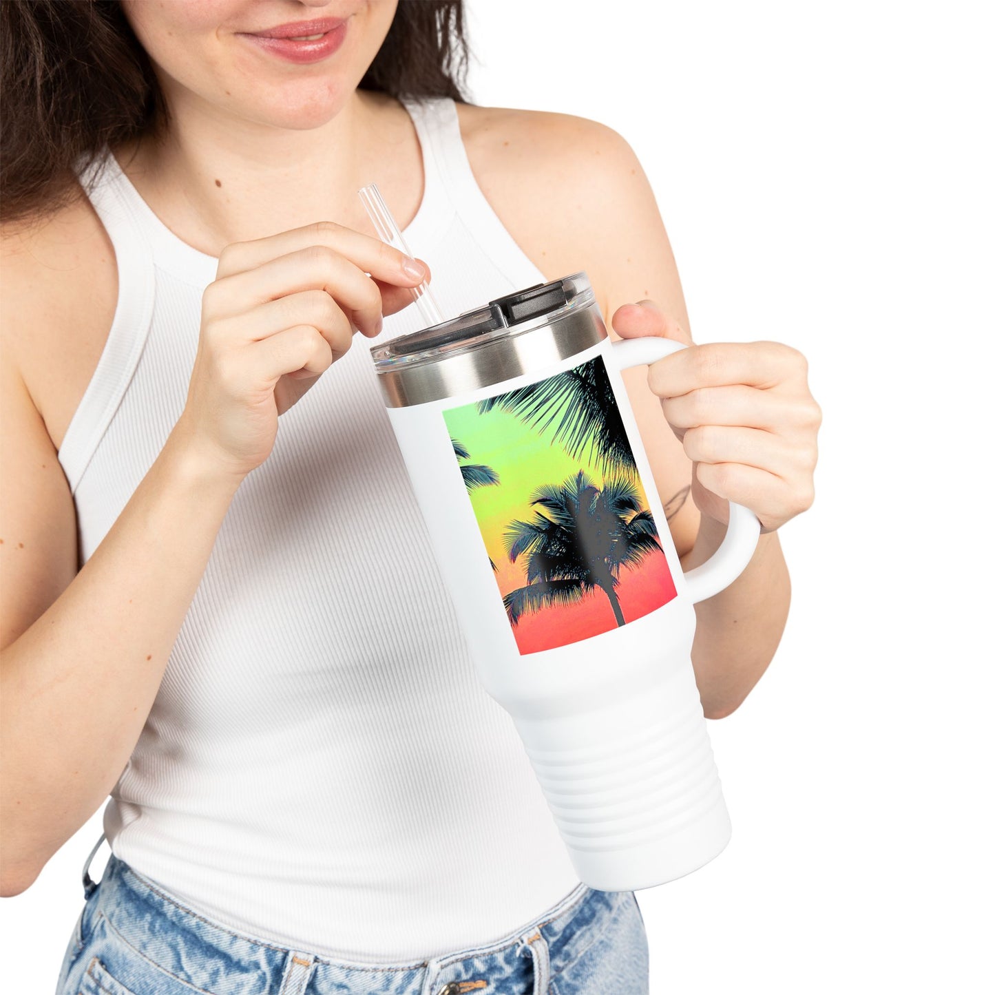 Insulated Travel Mug, 40oz / Palm Glow Sangria - Perfect for Outdoor Adventures