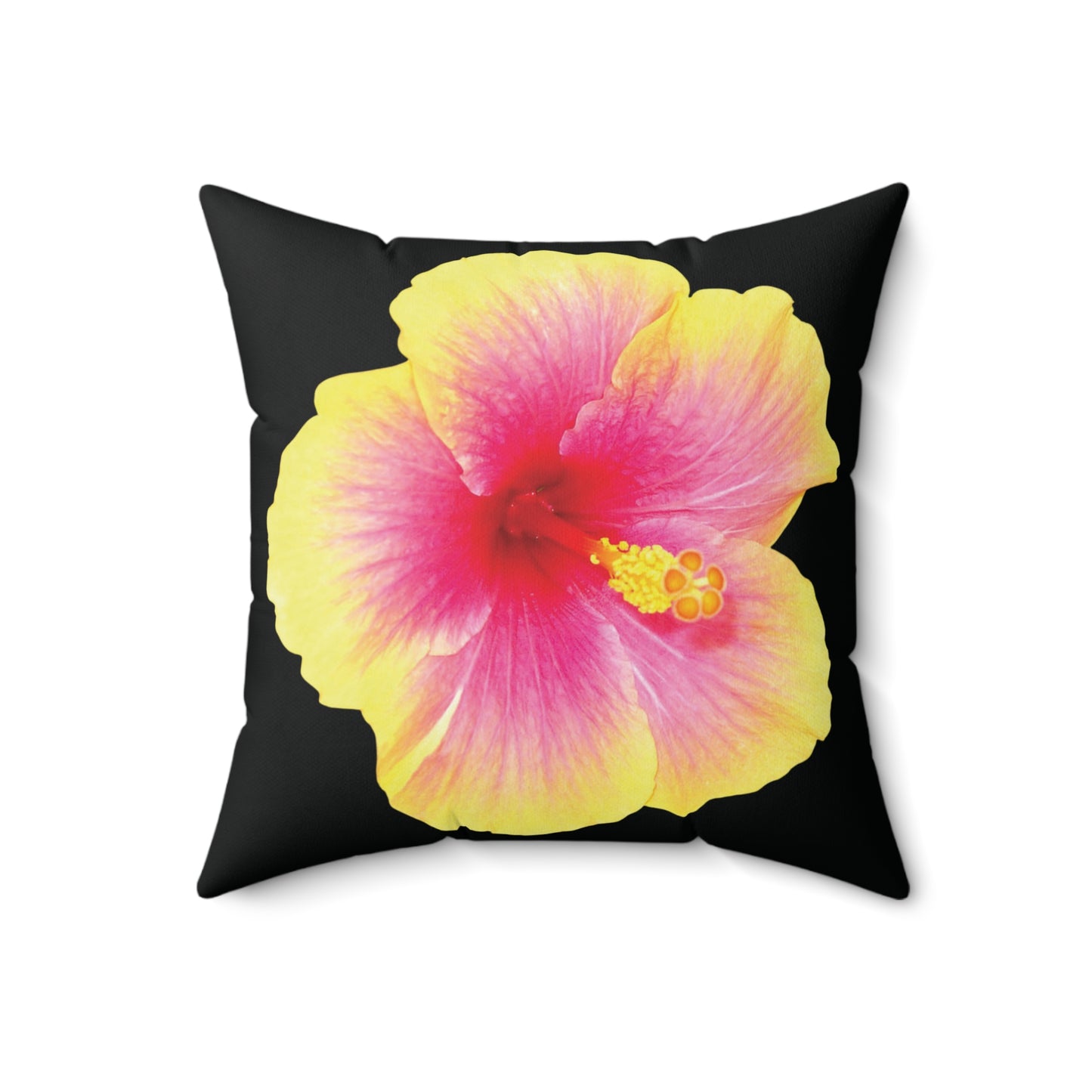 Decorative Pillow - Accent Cushion, 4 Sizes / Photo Yellow Hibiscus, Black