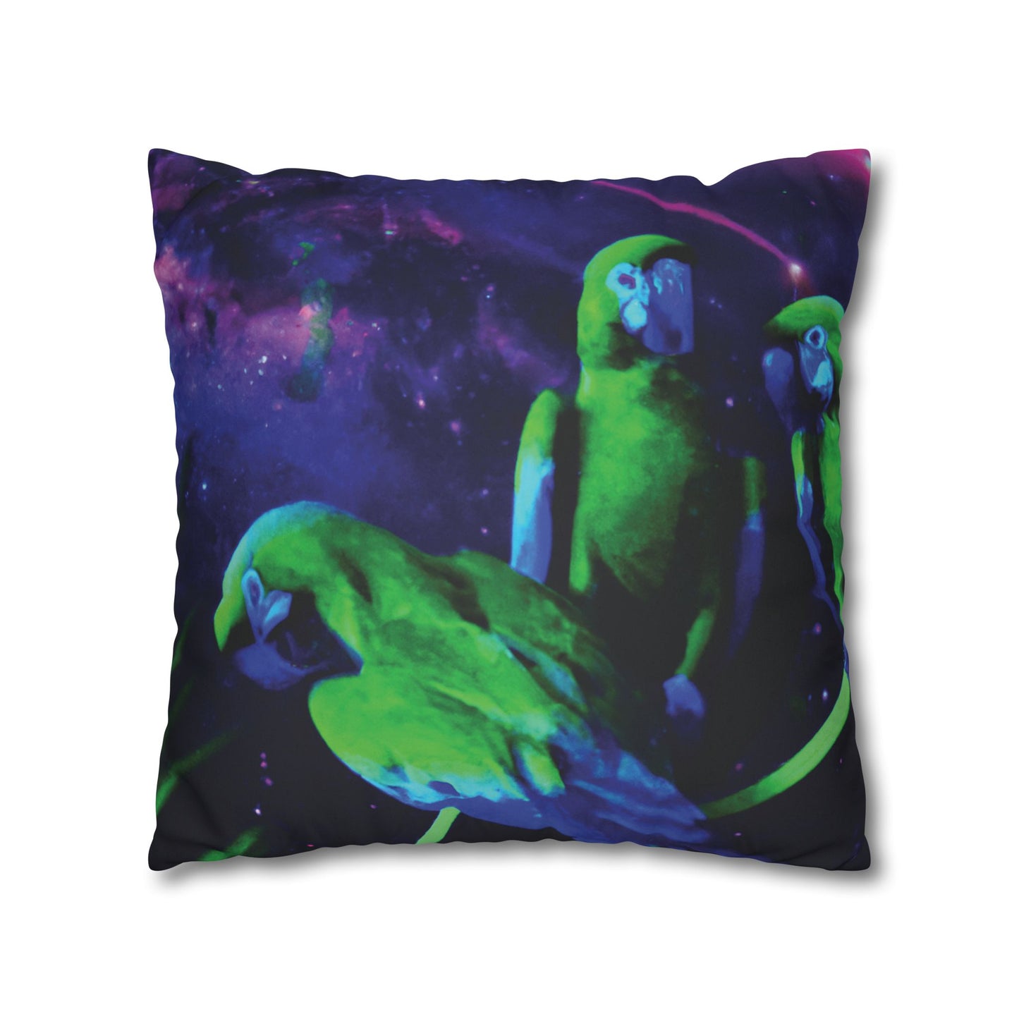 Faux Suede Square Pillowcase - Neon Parrots at Night
