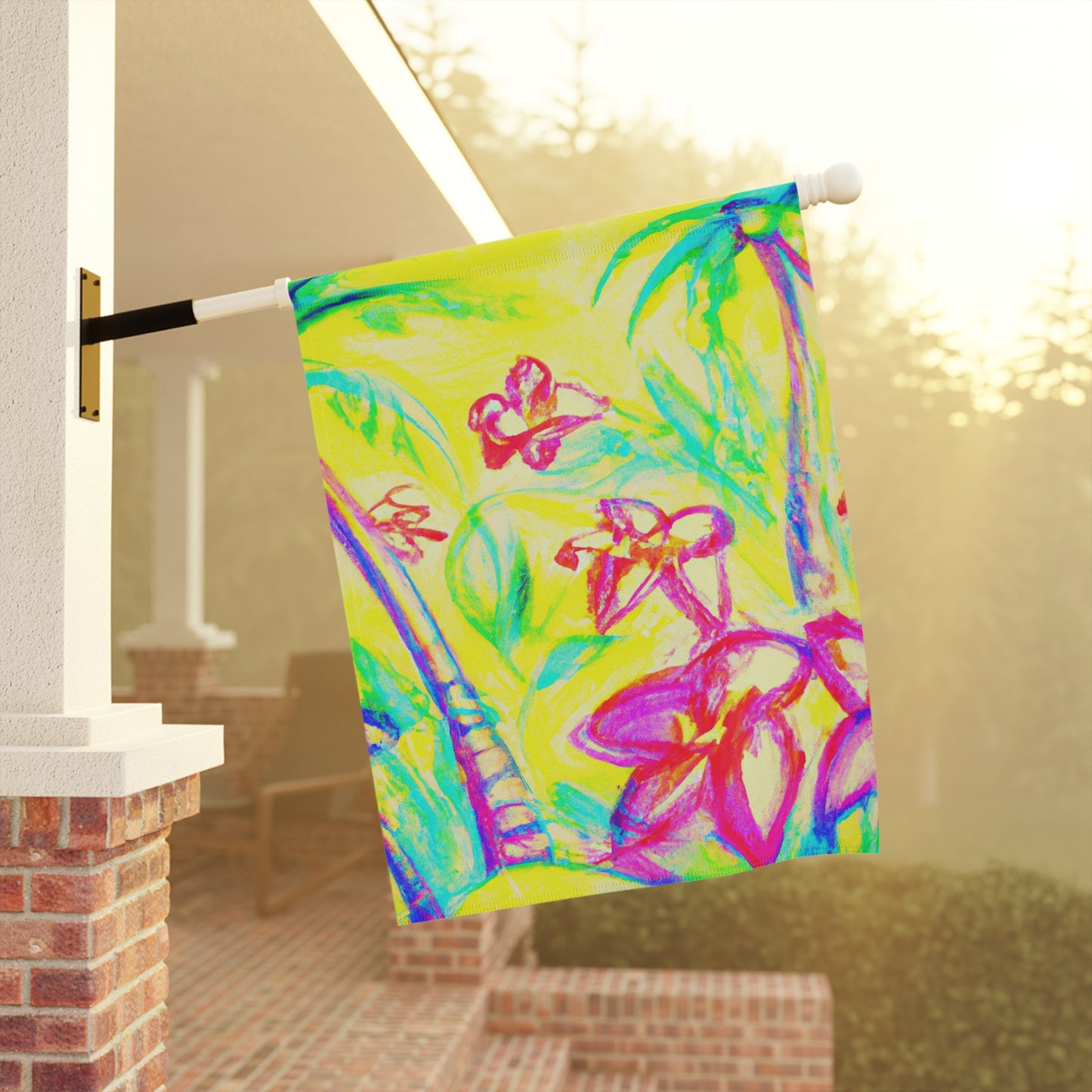 Tropical Garden Flag - Perfect for Outdoor Decor / Beach Tropical Doodles, Yellow