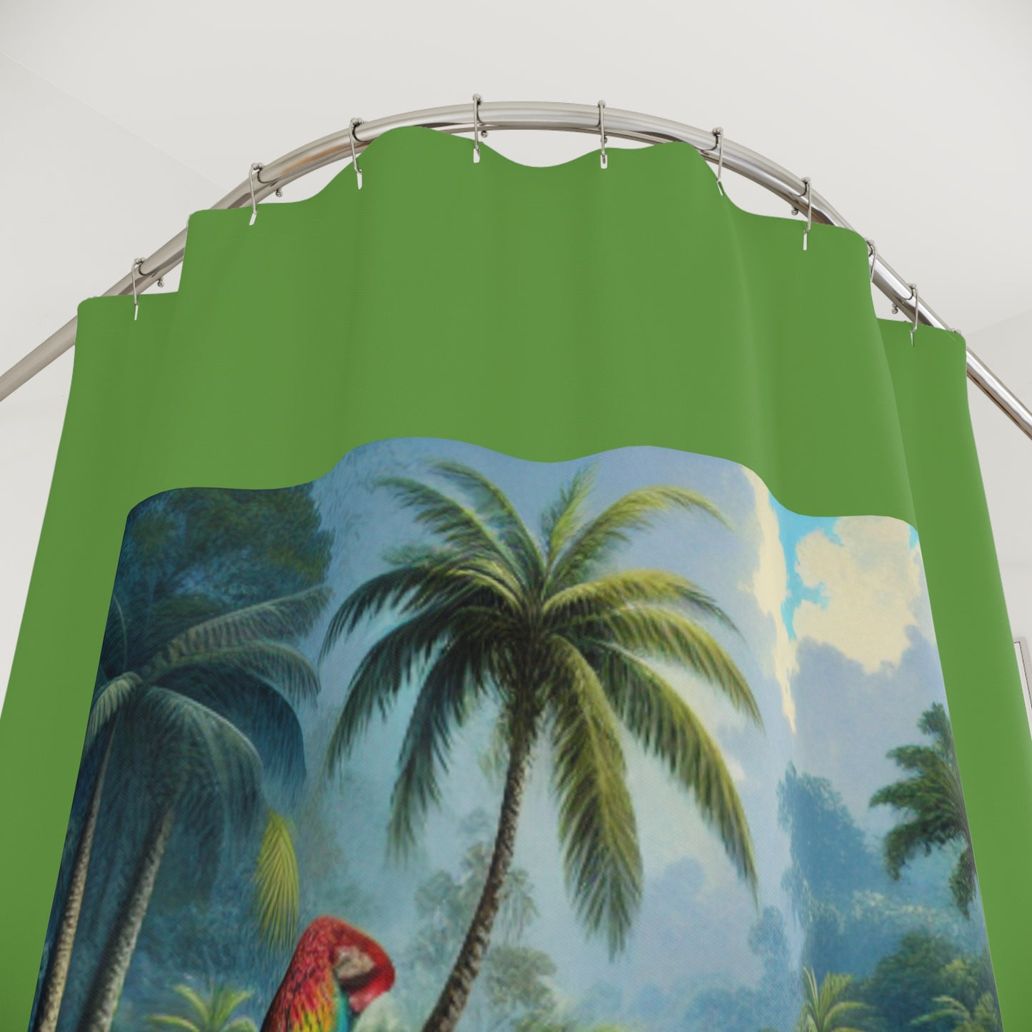Tropical Shower Curtain - Rainforest Bathroom Decor / Sleeping Beauty Parrot, Green