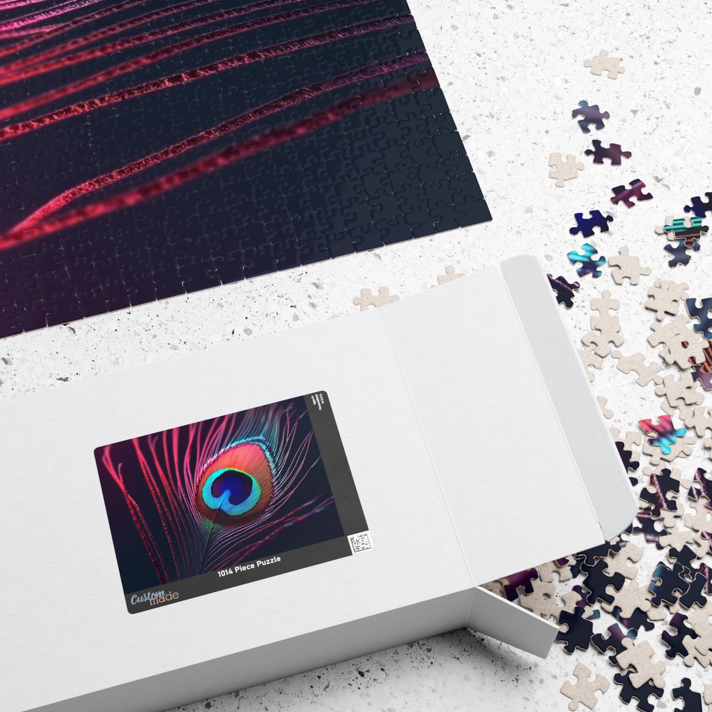 Peacock Eye Feather, Magenta / Tropical Puzzle, 4 Sizes - Relaxing Jigsaw for Island Vibes