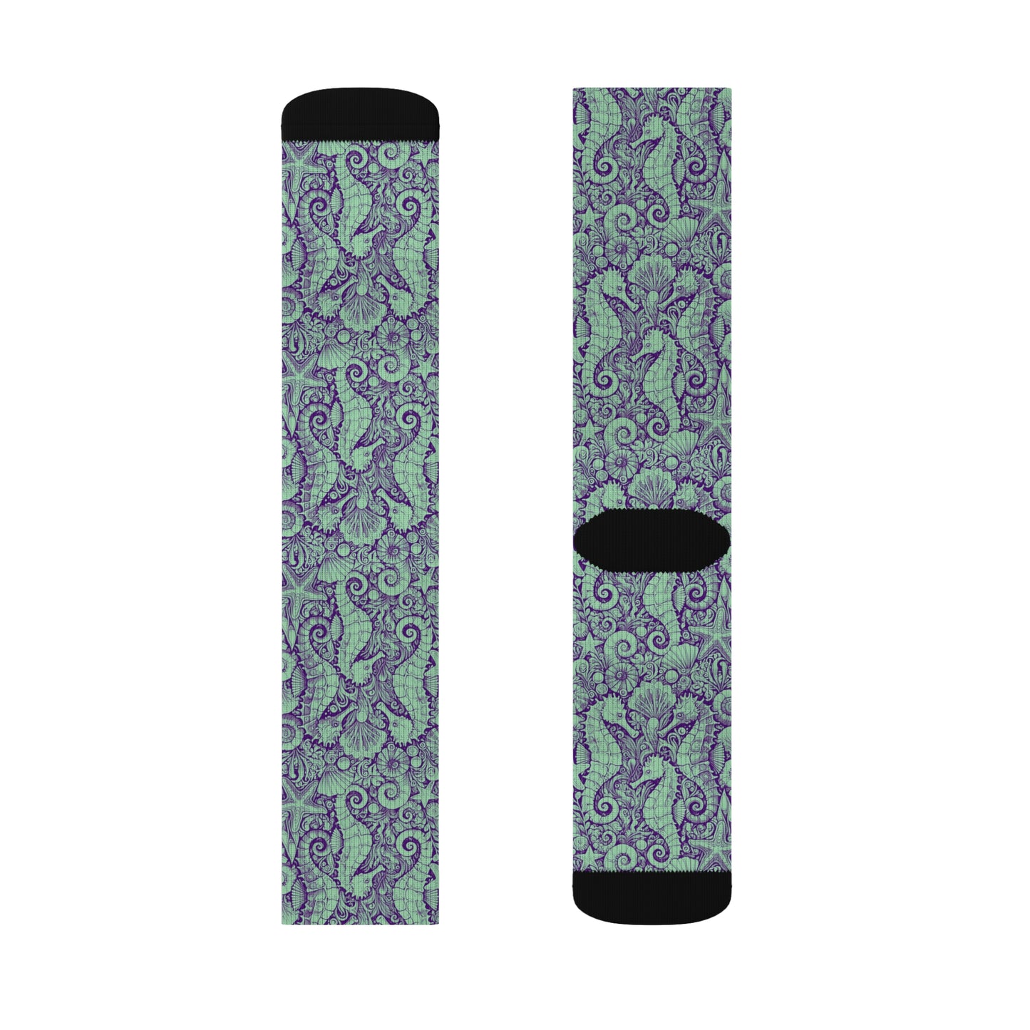 Seahorses/Minty Sublimation Fleece-Lined Socks - Colorful Tropical Design
