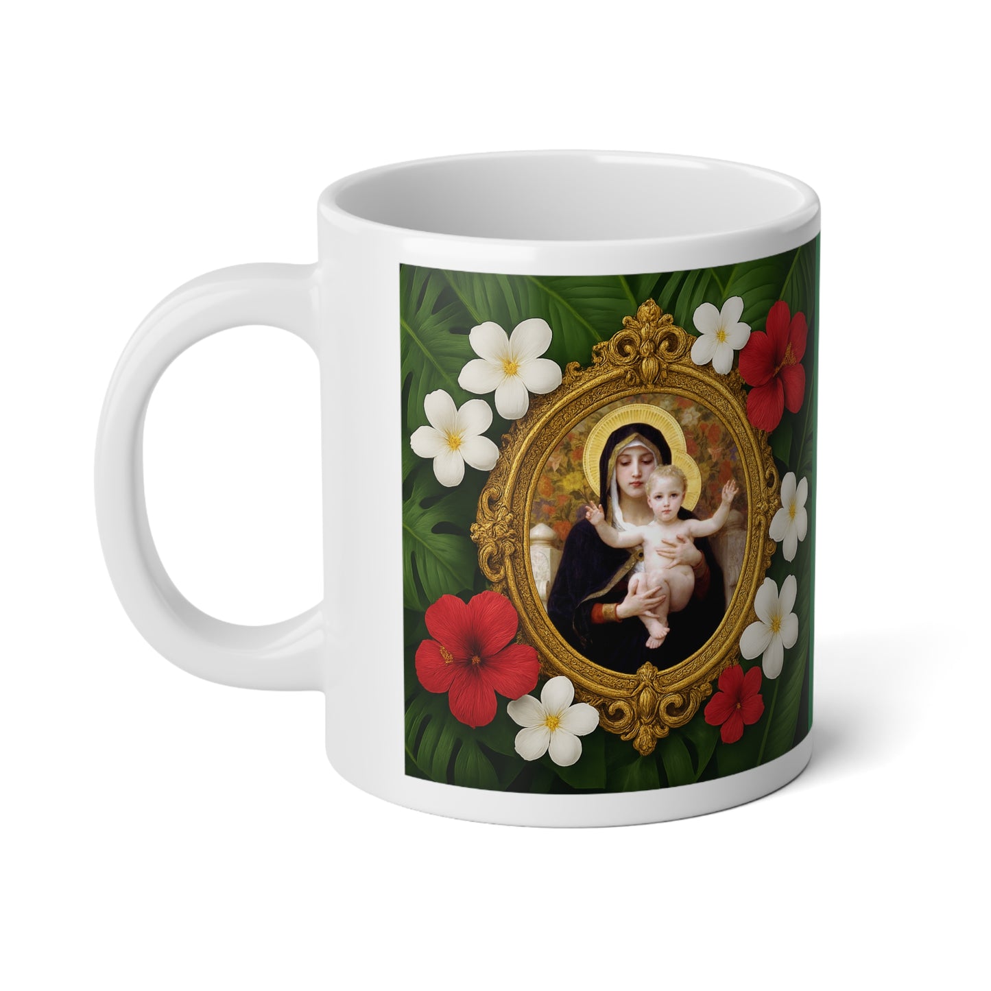 Religious Jumbo Mug, 20oz, Virgin of the Lilies | Tropical Coffee Cup