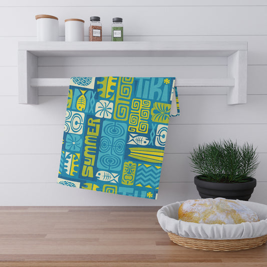 Tea Towels (cotton, poly) - Tiki Poster Blue