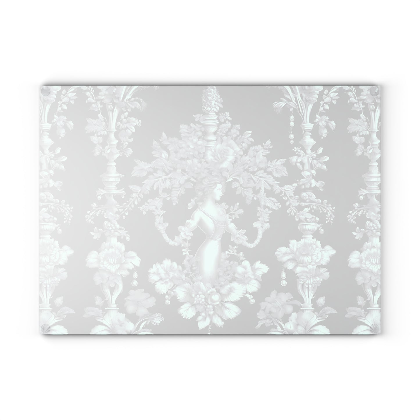 Glass Cutting Board, 2 sizes - Pearl Lady Toile, slate