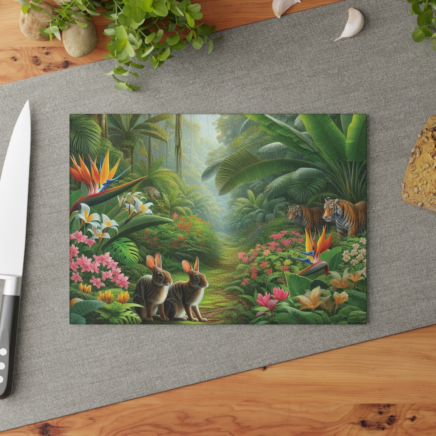 Glass Cutting Board, 2 sizes - Hidden Rabbits
