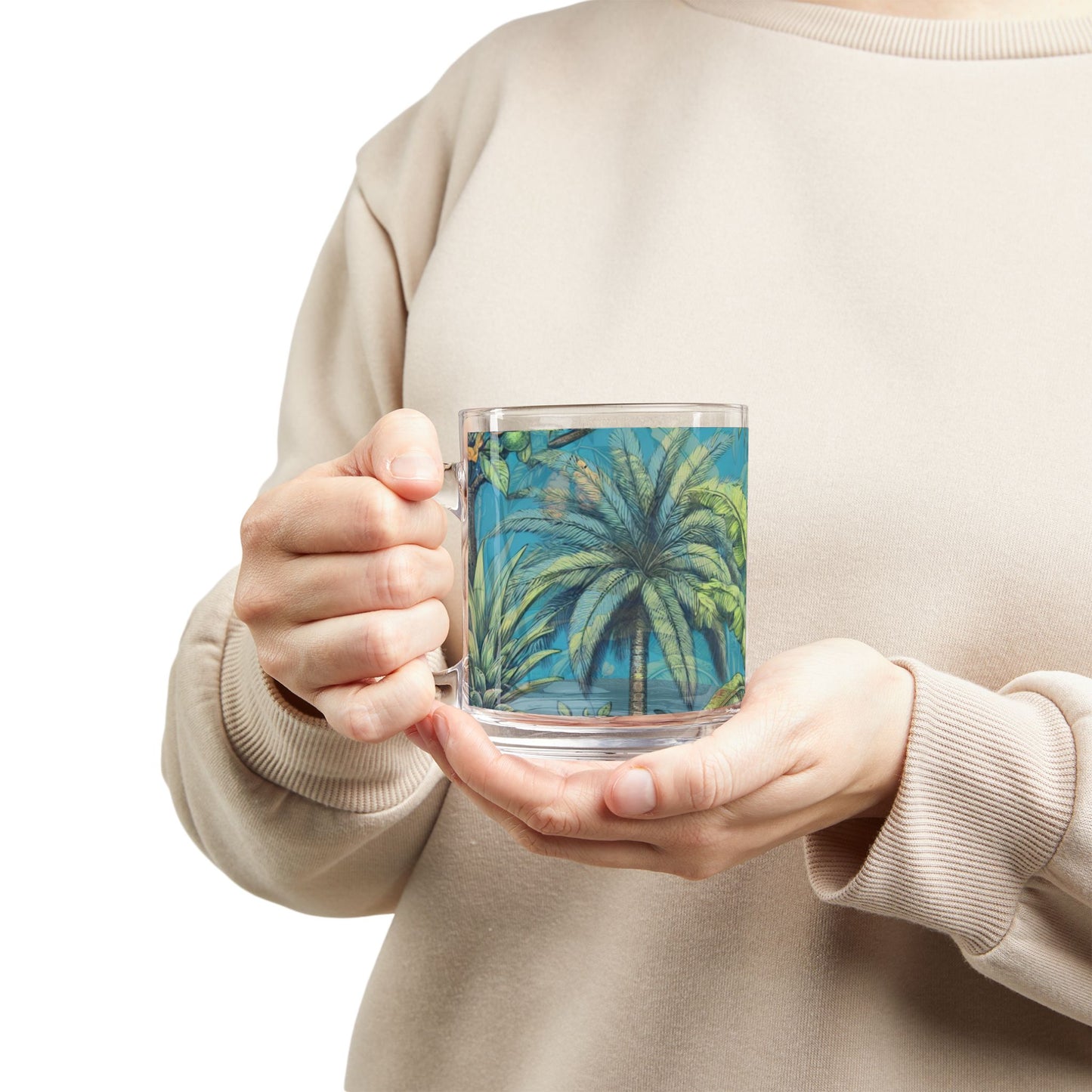 Tropical Fruit Blue Glass Mug - 10oz, Perfect for Beach Lovers
