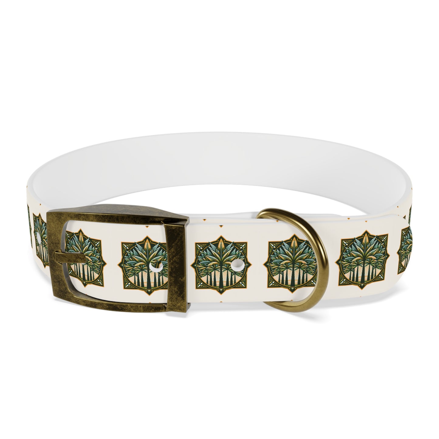 Dog Collar - Deco Palm Trees, Green/Brown