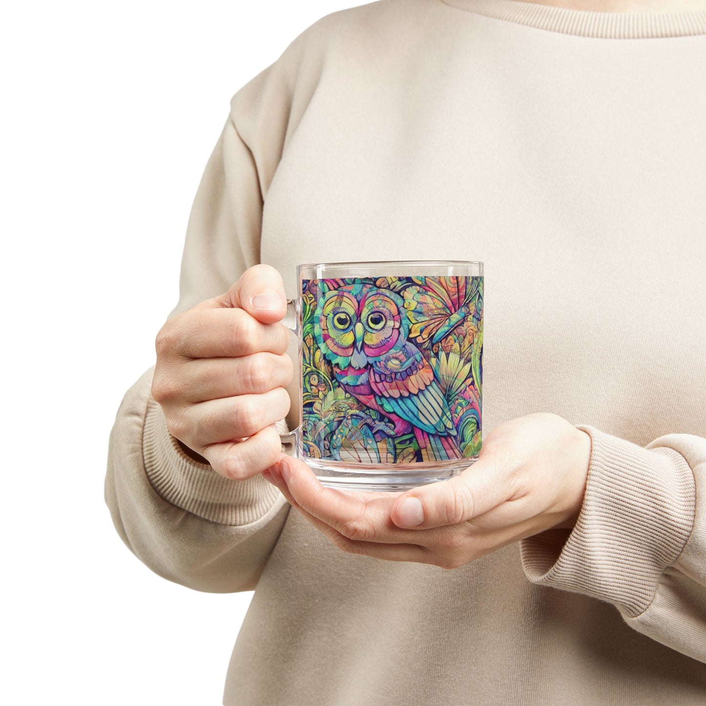 Tropical Glass Mug - 10oz Coffee Cup / Rainforest Funday